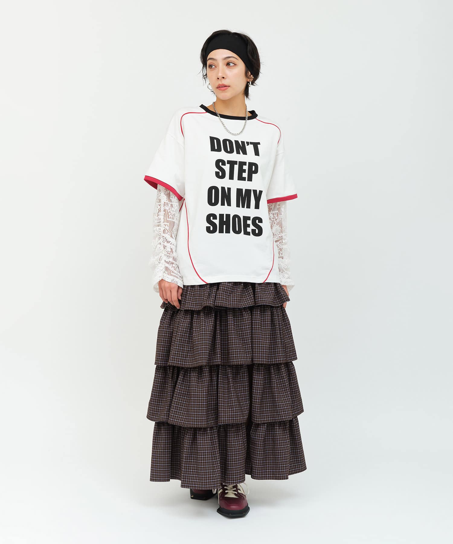 atmos pink Plaid Tiered Skirt BROWNの画像