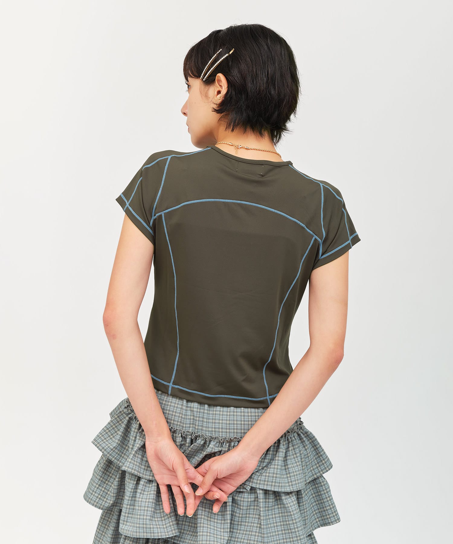 atmos pink Stitch Line T-Shirt CHARCOALの画像