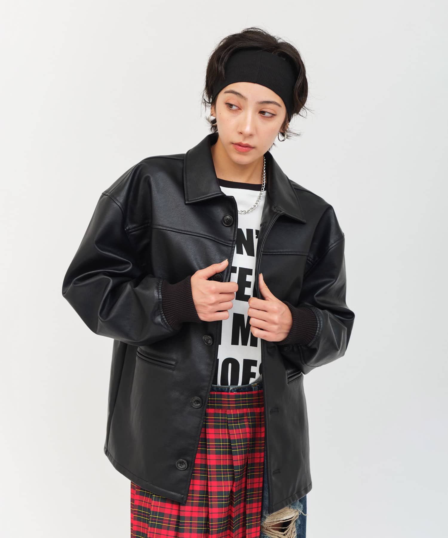 atmos pink Synthetic Leather Car Coat BLACKの画像