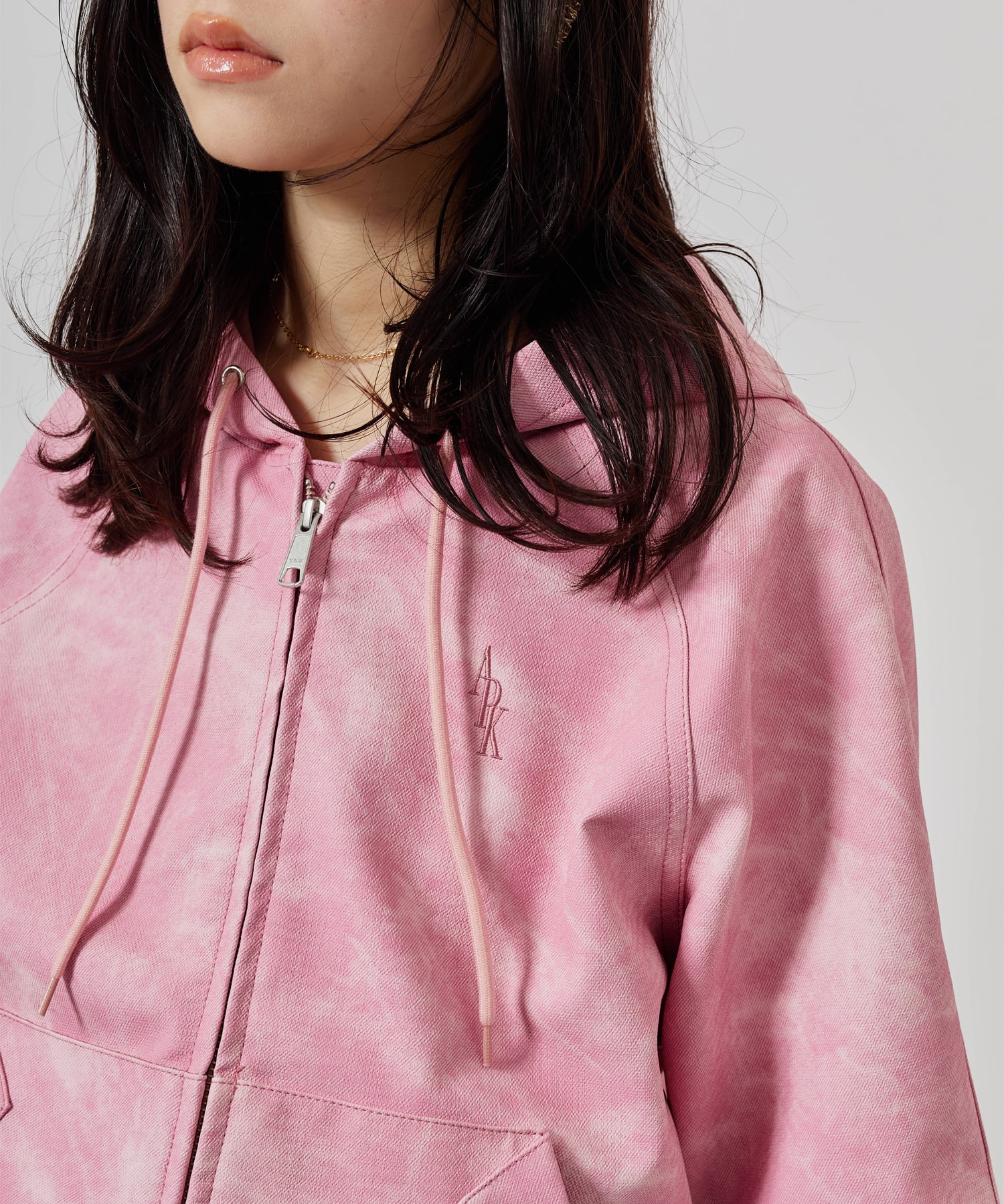 atmos pink Faux Leather Hoodie Jacket PINKの画像