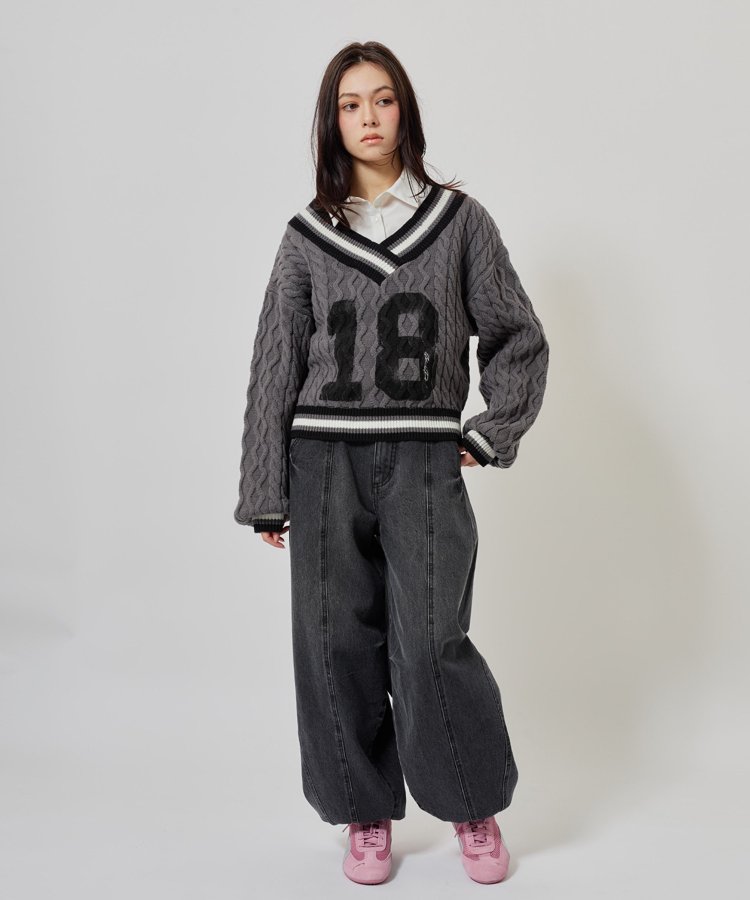 atmos pink Numbering Cable Knit Top GRAYの画像