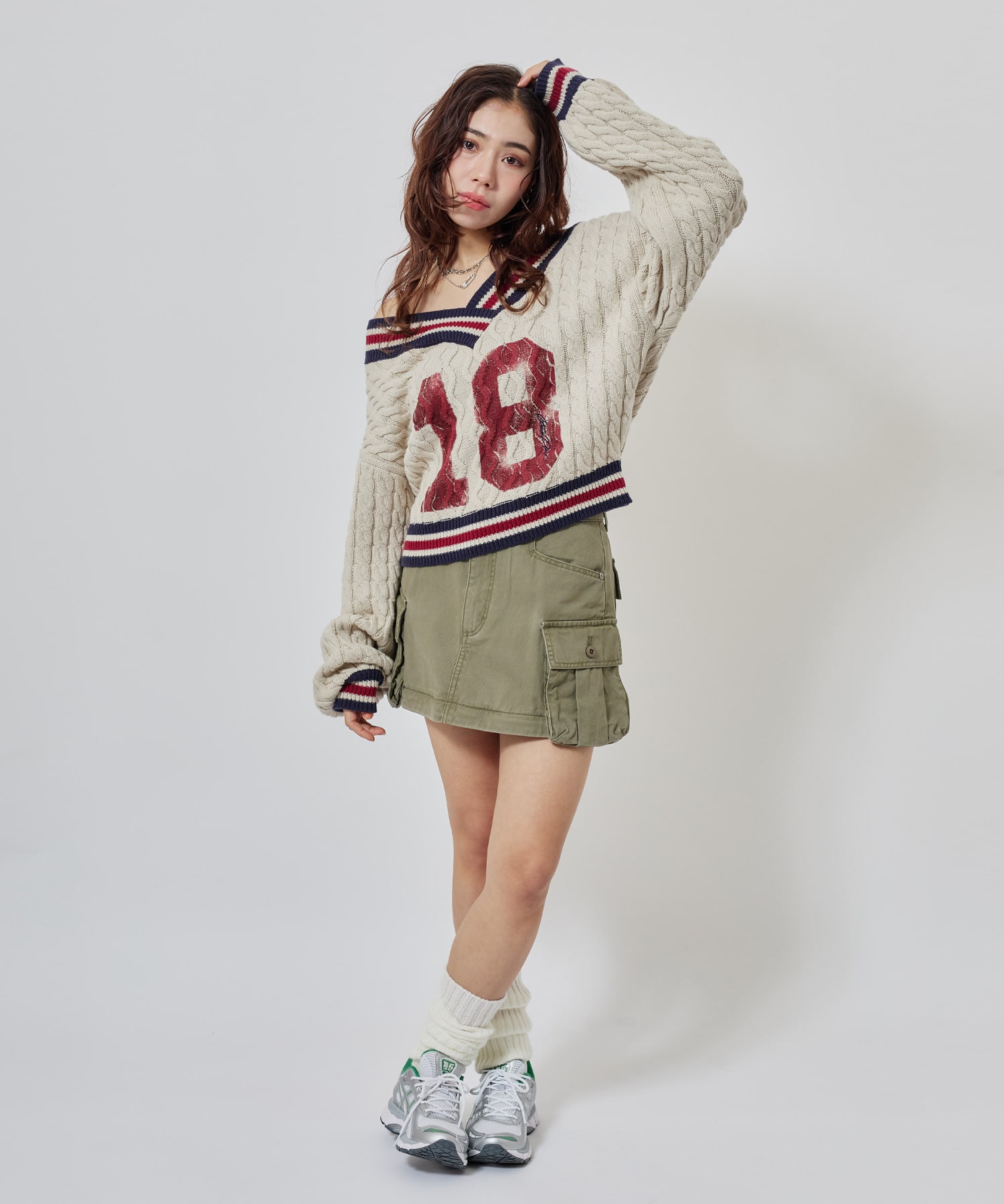 atmos pink Numbering Cable Knit Top OFF WHITEの画像