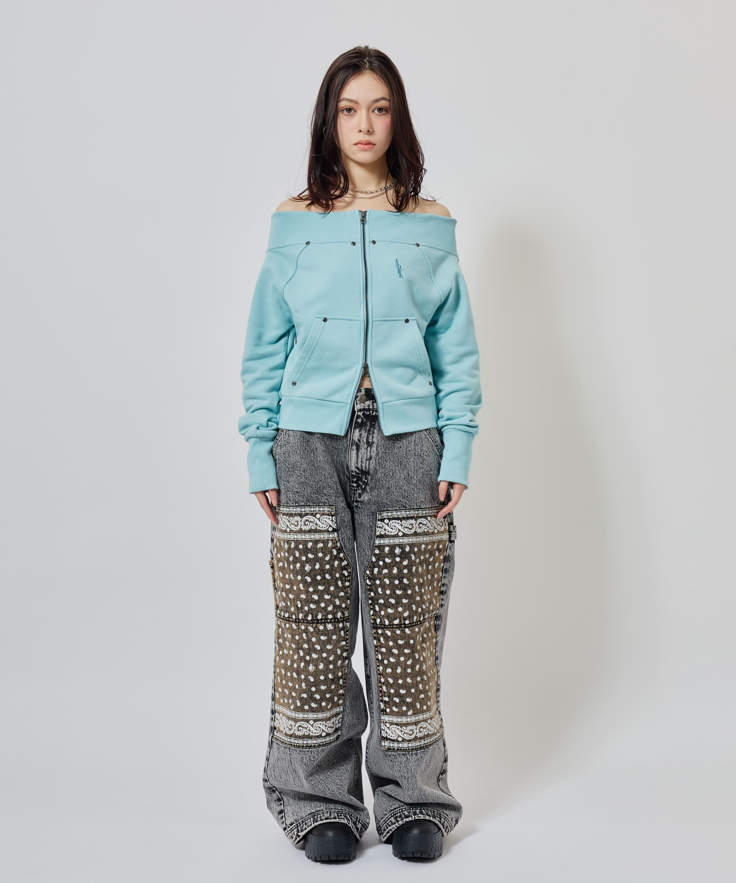 atmos pink Off-shoulder Sweat Zip-up BLUEの画像