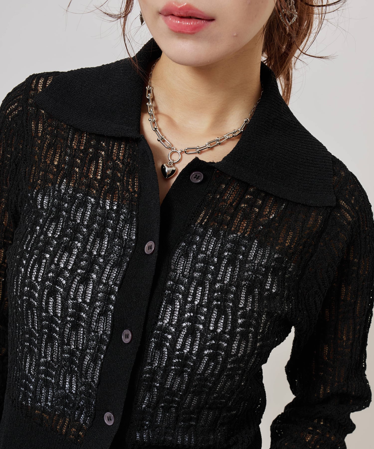 atmos pink See-Through Knit Cardigan BLACKの画像