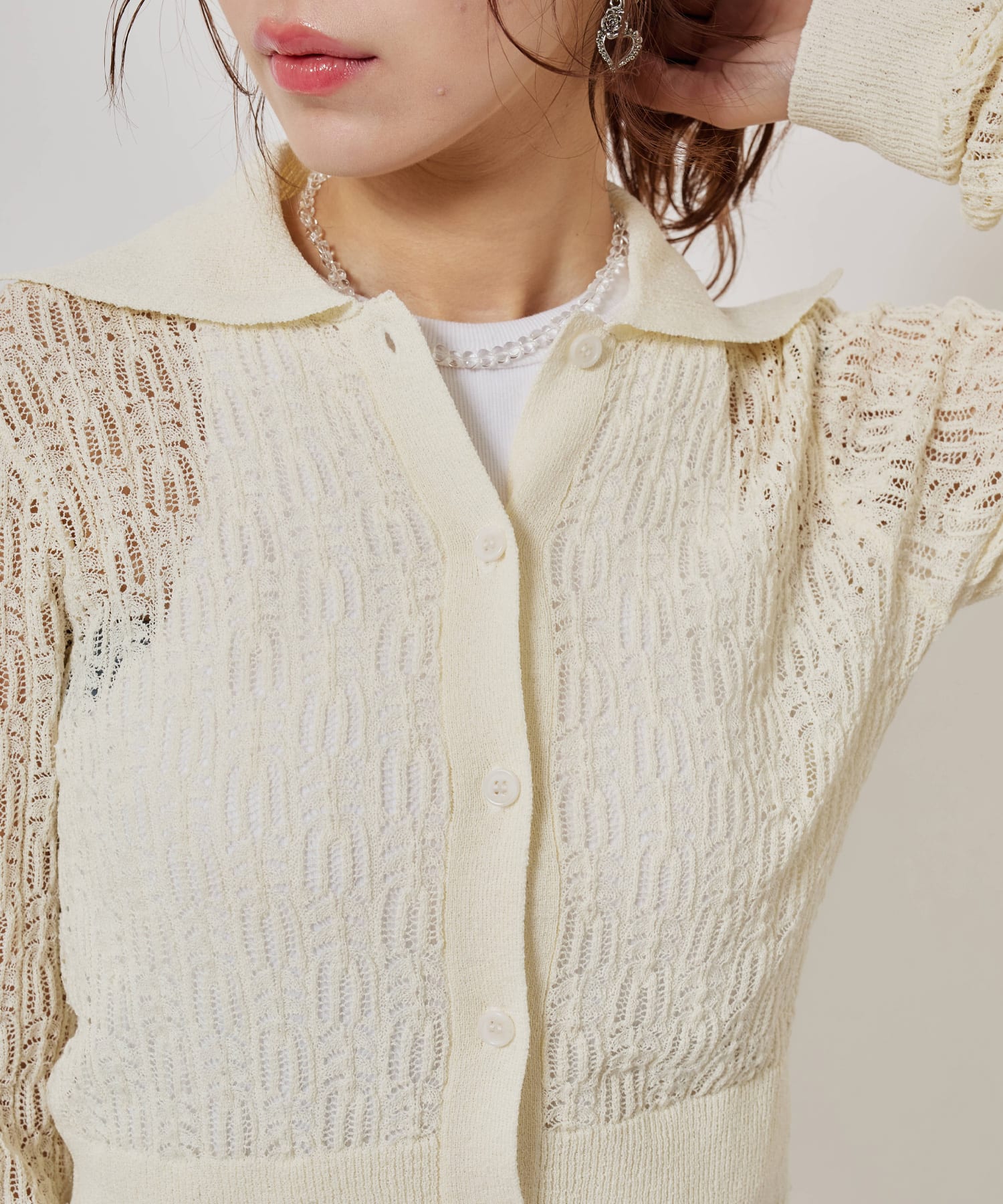 atmos pink See-Through Knit Cardigan WHITEの画像