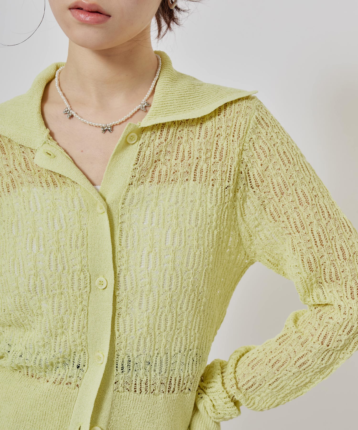 atmos pink See-Through Knit Cardigan YELLOWの画像