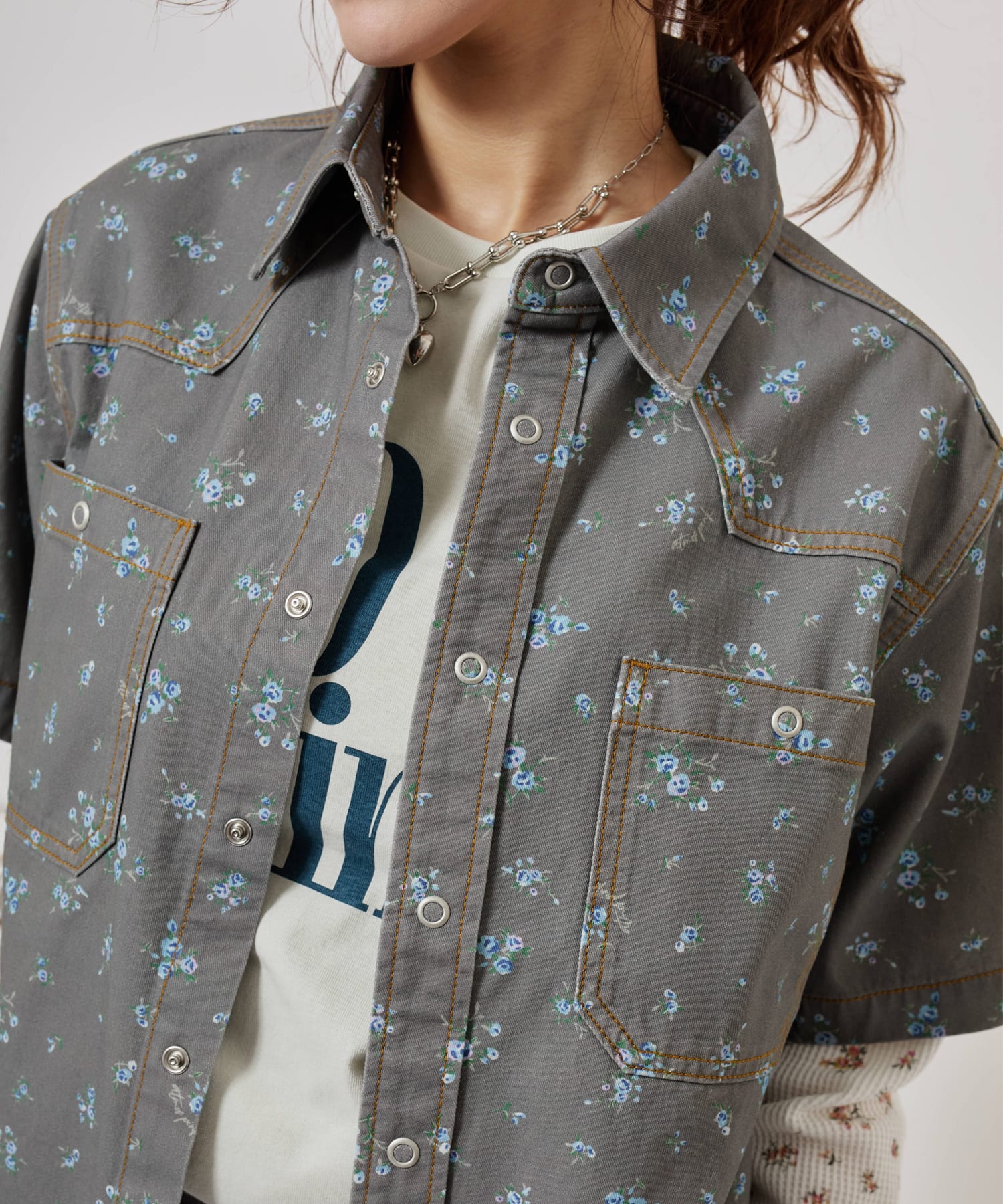 atmos pink Floral Work Shirt BLACKの画像