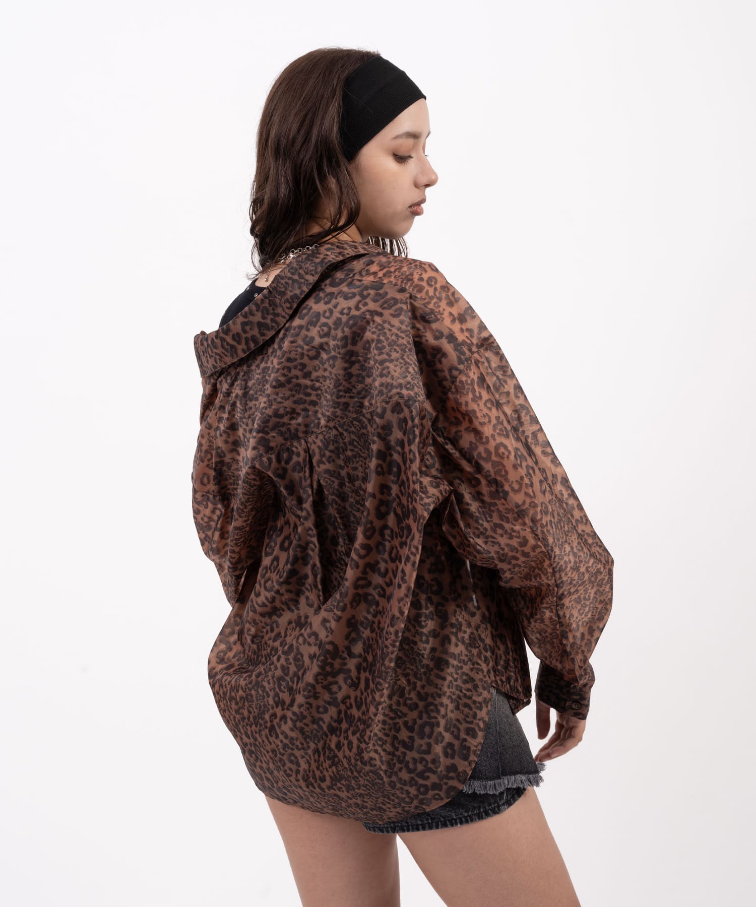atmos pink Leopard Pattern Sheer Shirt  BROWNの画像
