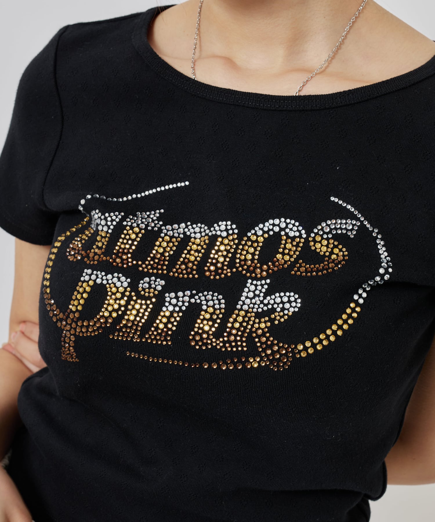 atmos pink Rhinestone Logo T-shirt BLACKの画像