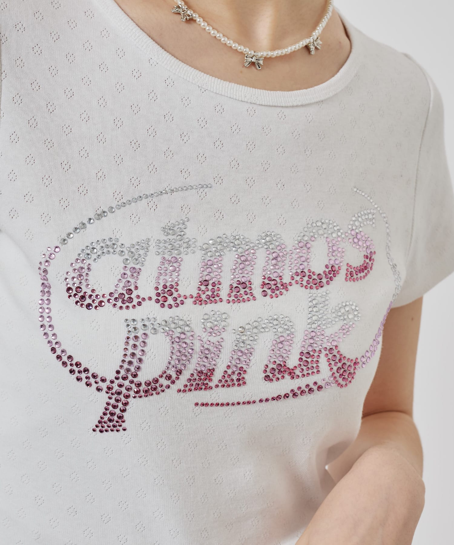 atmos pink Rhinestone Logo T-shirt WHITEの画像