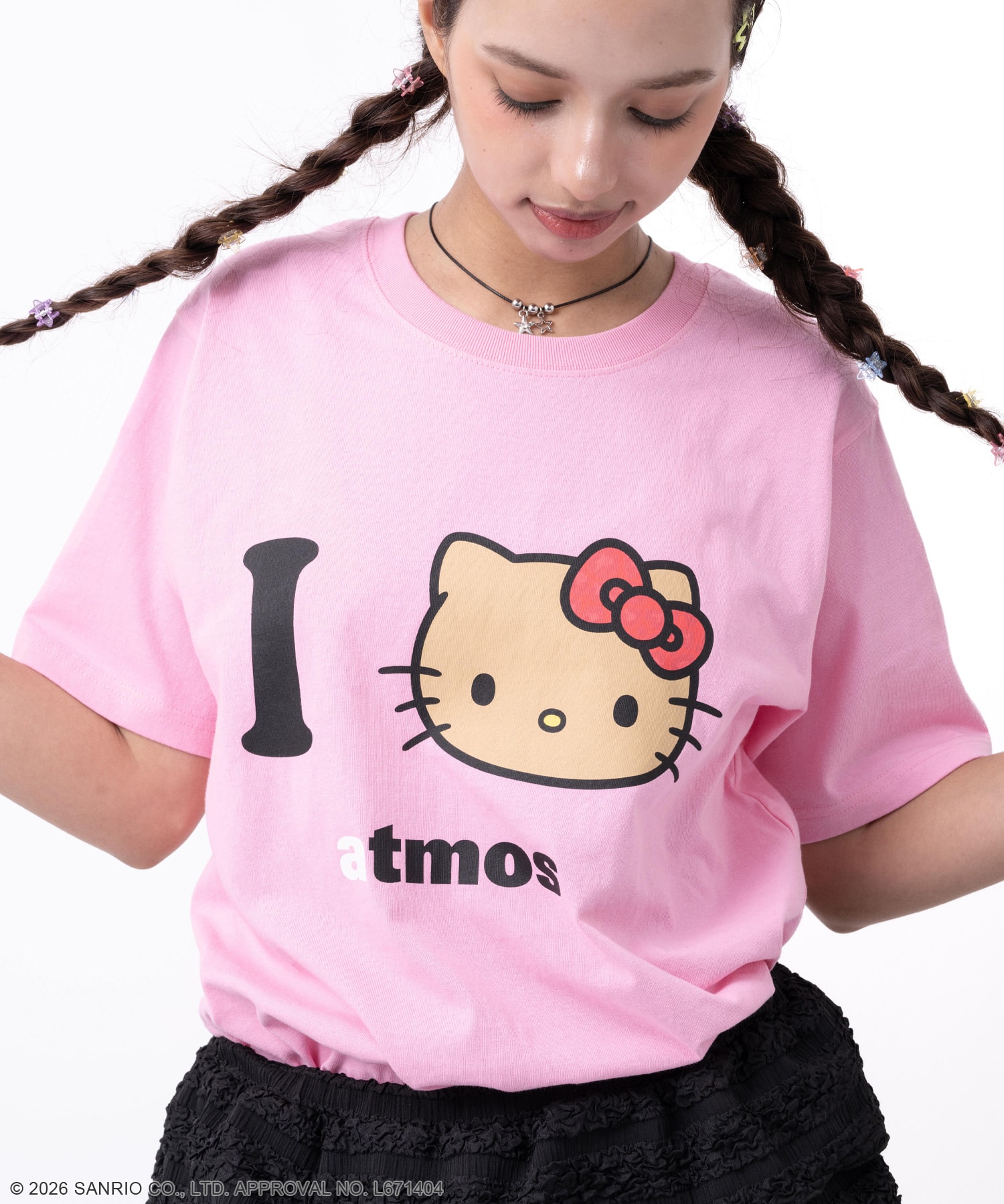 atmos pink x HELLO KITTY I Love atmos T-shirt PINKの画像