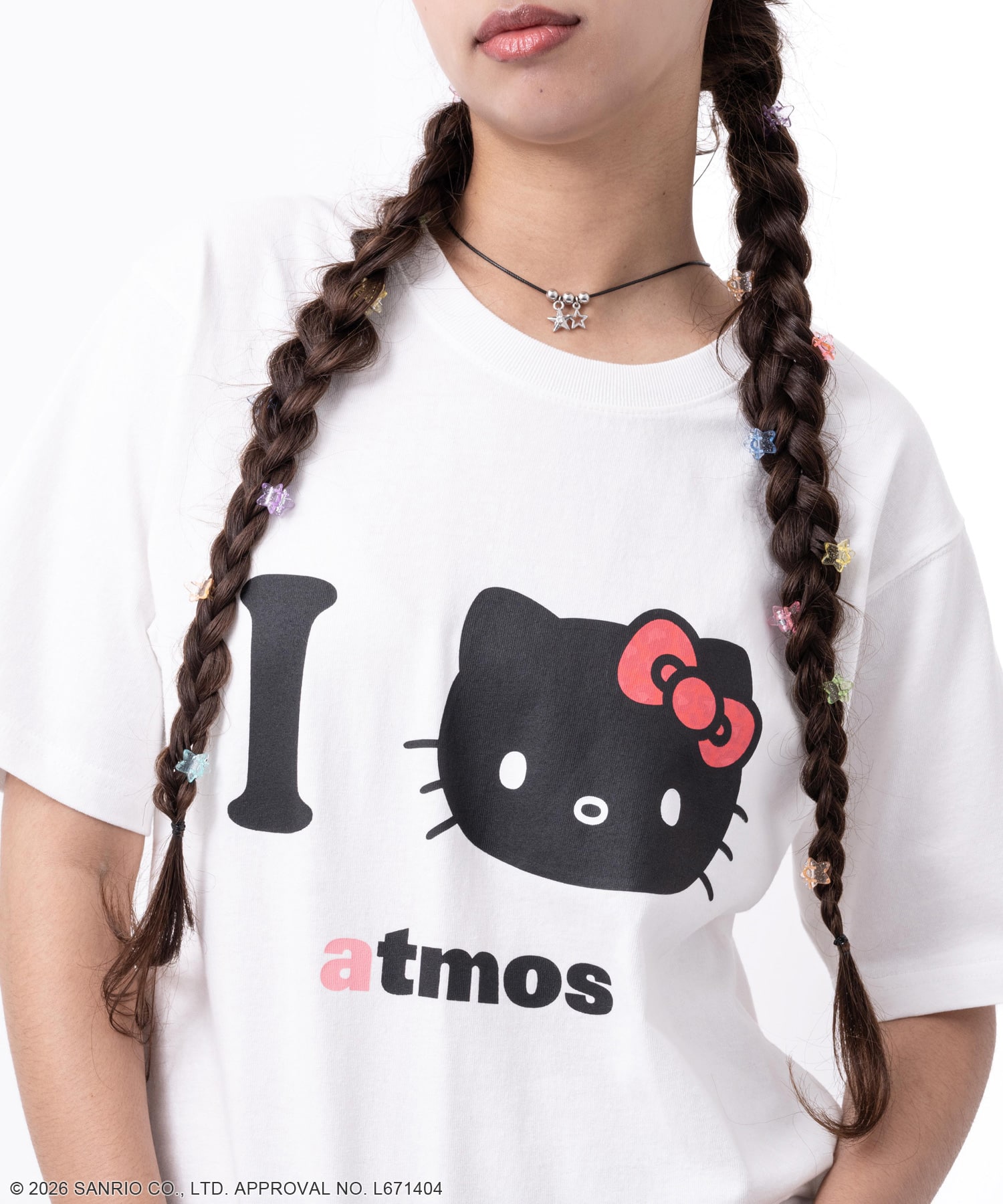 atmos pink x HELLO KITTY I Love atmos T-shirt WHITEの画像