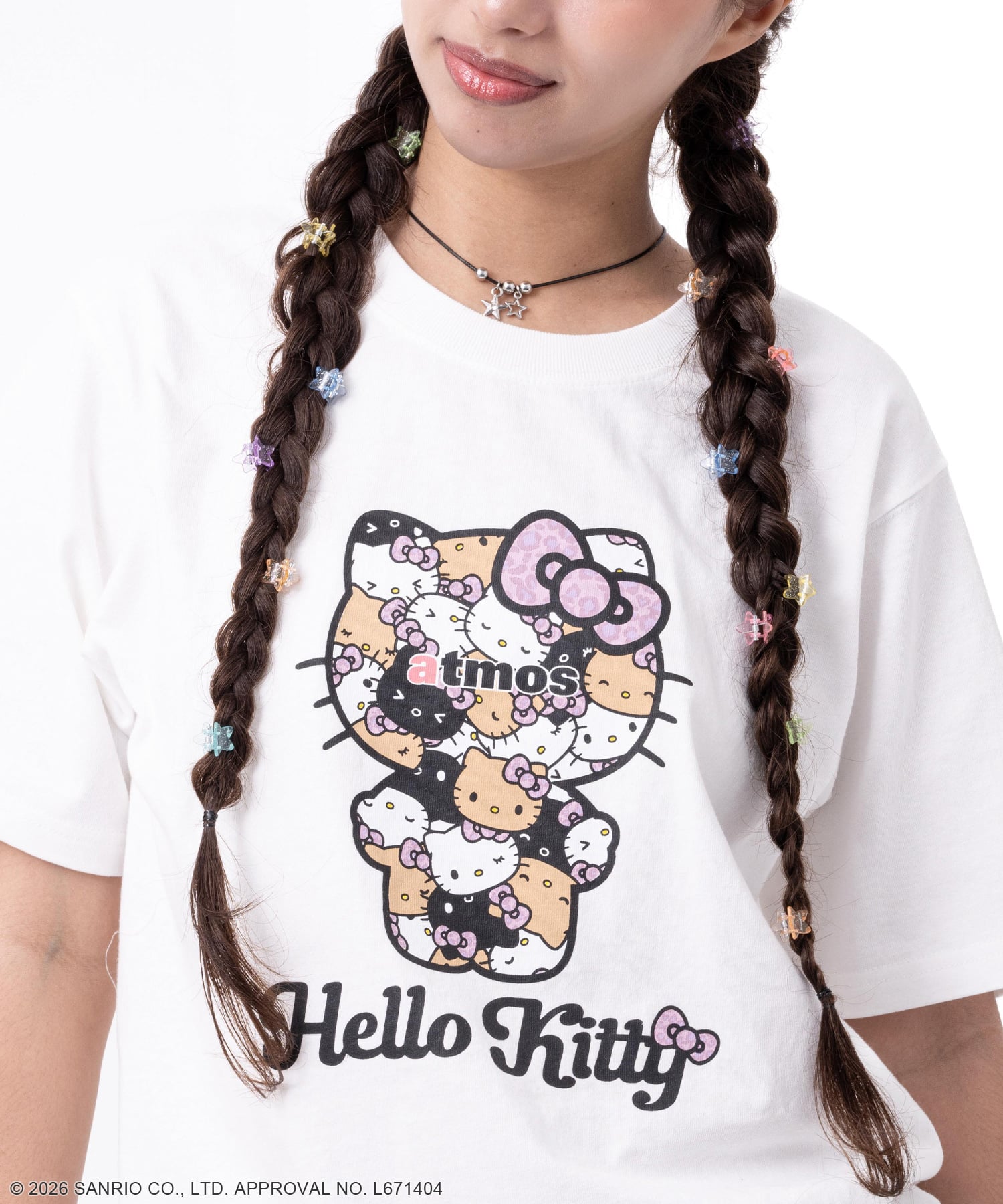 atmos pink x HELLO KITTY Big T-shirt WHITEの画像