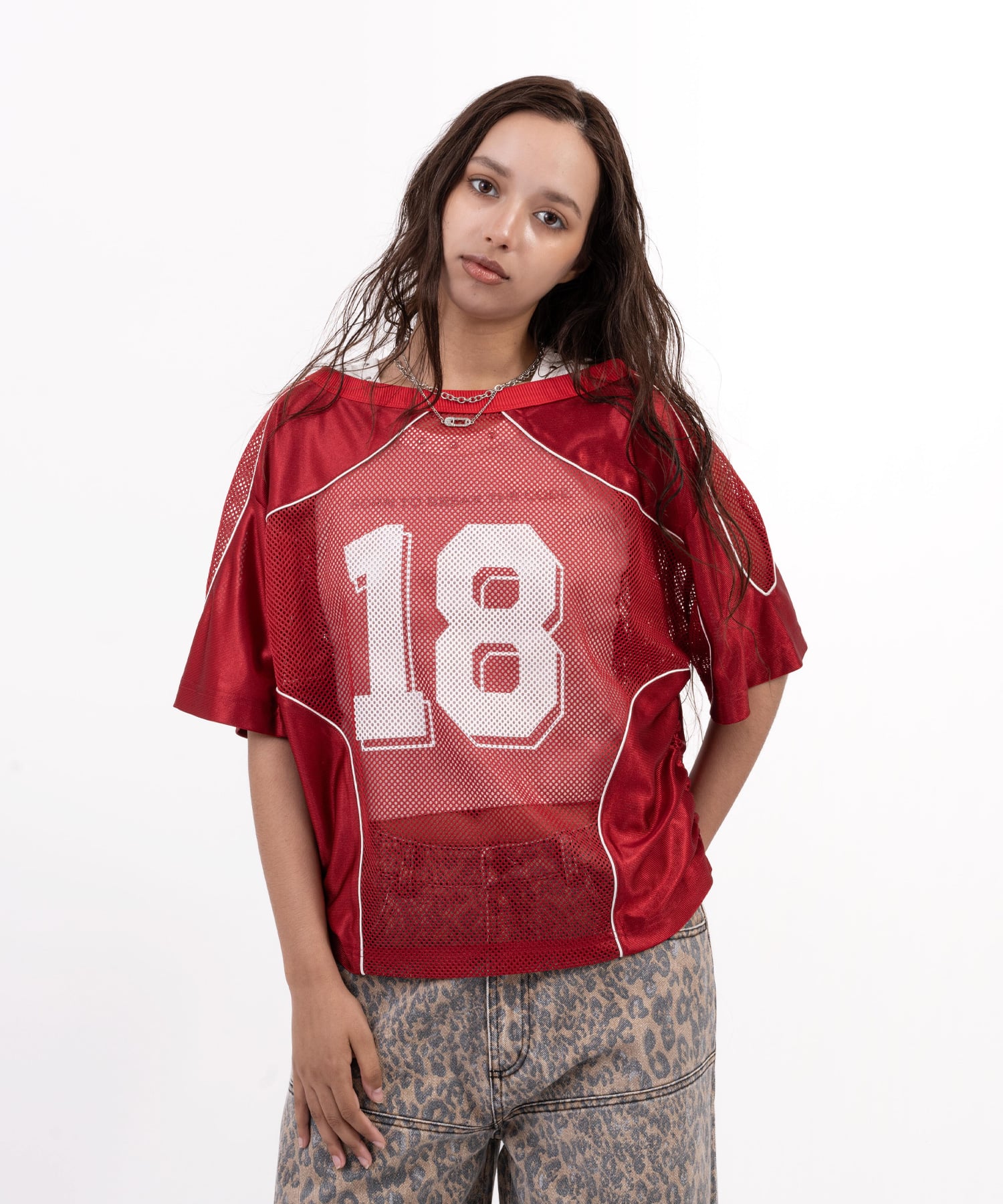 atmos pink Mesh Docking T-shirt BURGUNDYの画像