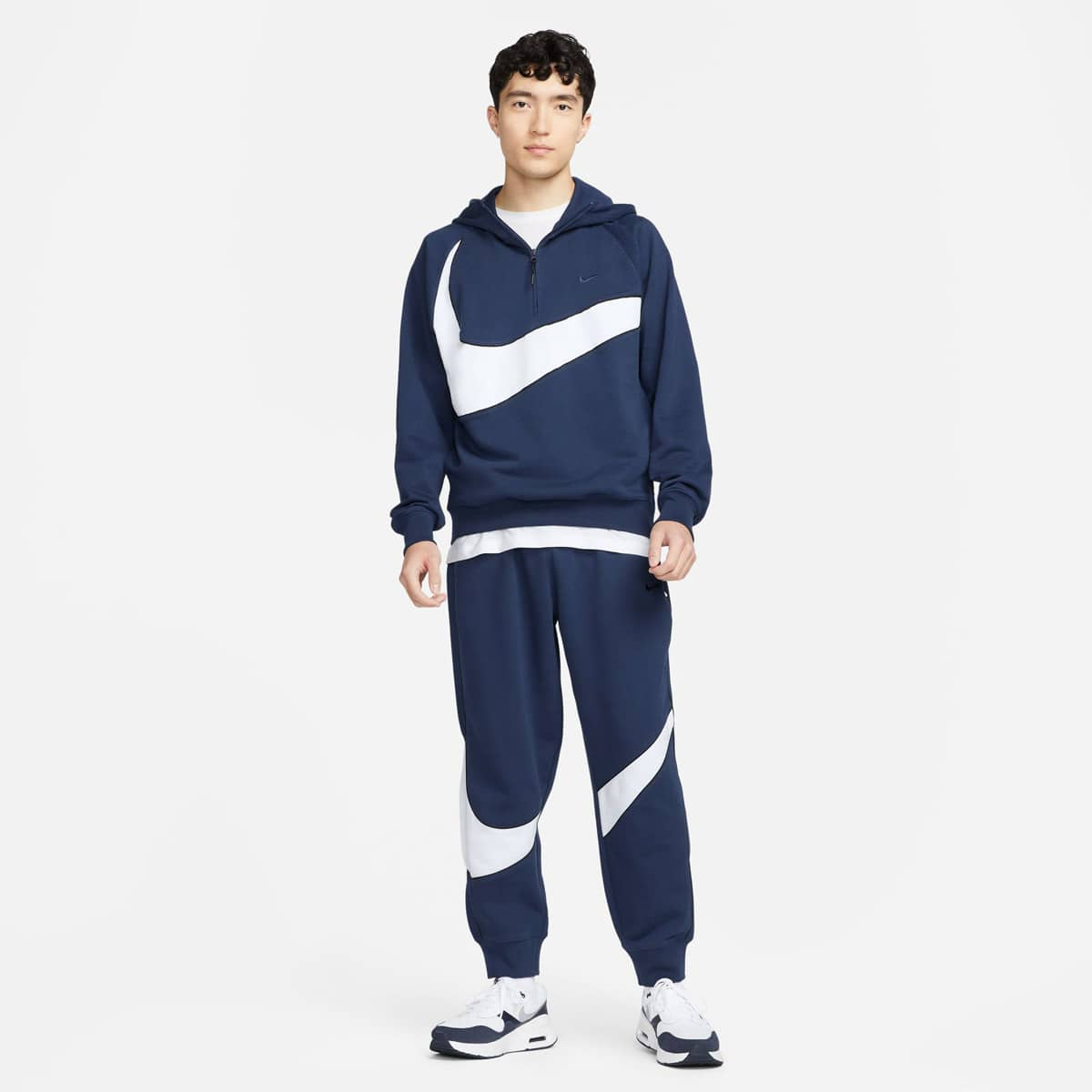 NIKE AS M NK SWOOSH FLC HZ HOODIE MIDNIGHT NAVY/WHITE/MIDNIGHT