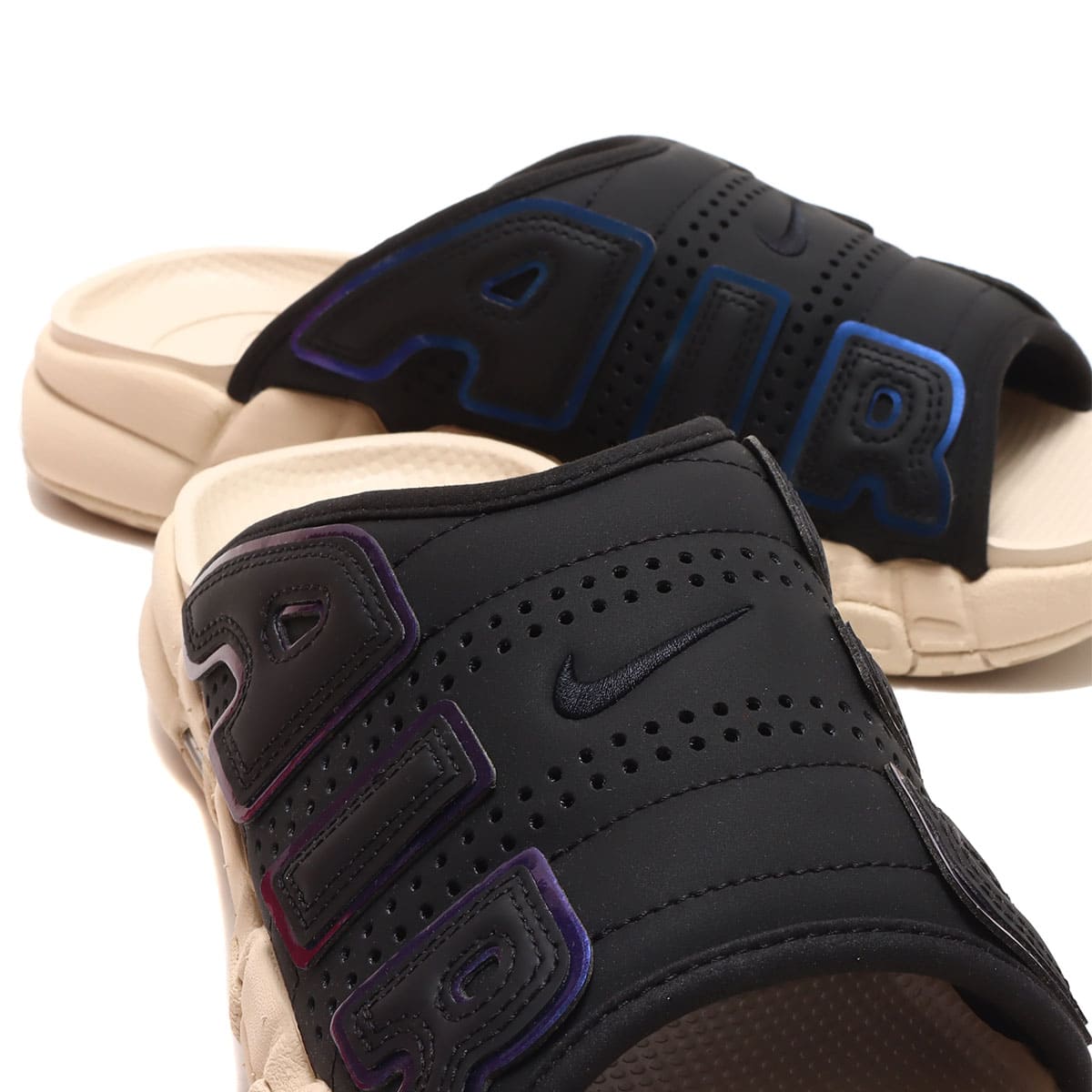 NIKE AIR MORE UPTEMPO SLIDE BLACK/MULTI-COLOR-SANDDRIFT-CLEAR 23SU-I