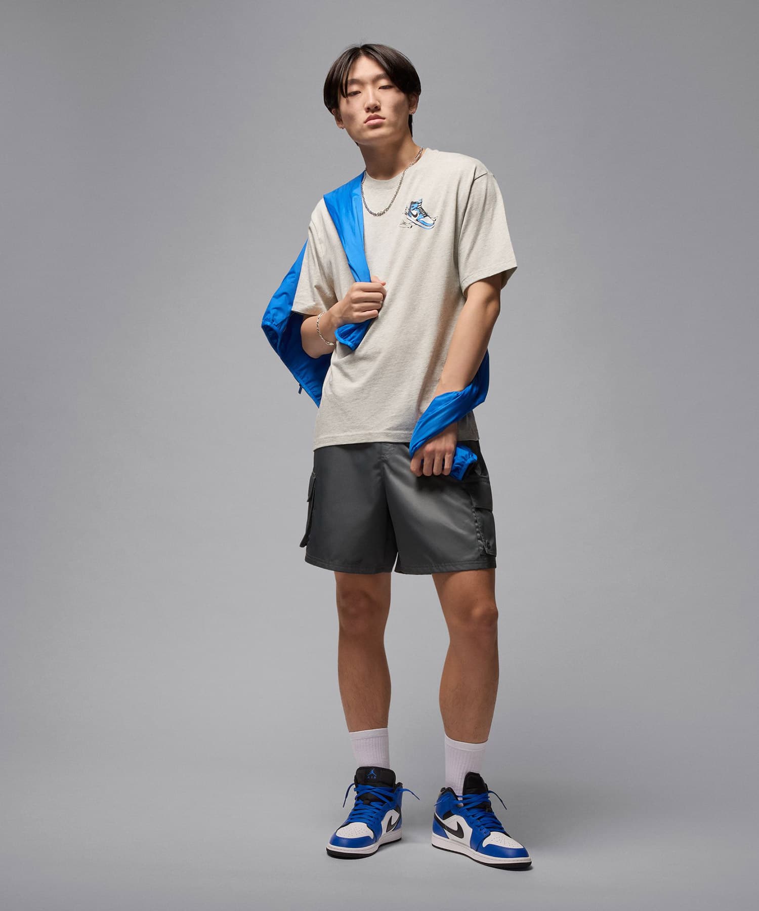 JORDAN BRAND M J NC AJ1 AD SS CREW GREY HEATHER/WHITEの画像