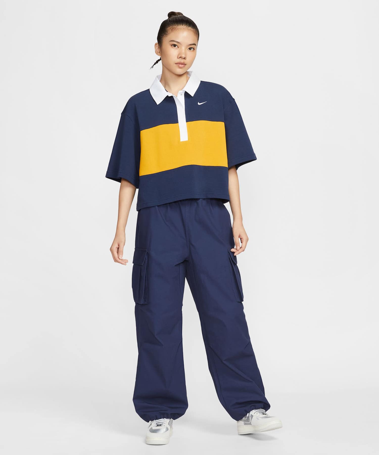 NIKE AS W NSW STREET SS POLO TOP MIDNIGHT NAVY/DARK SULFUR/WHITE/WHITEの画像