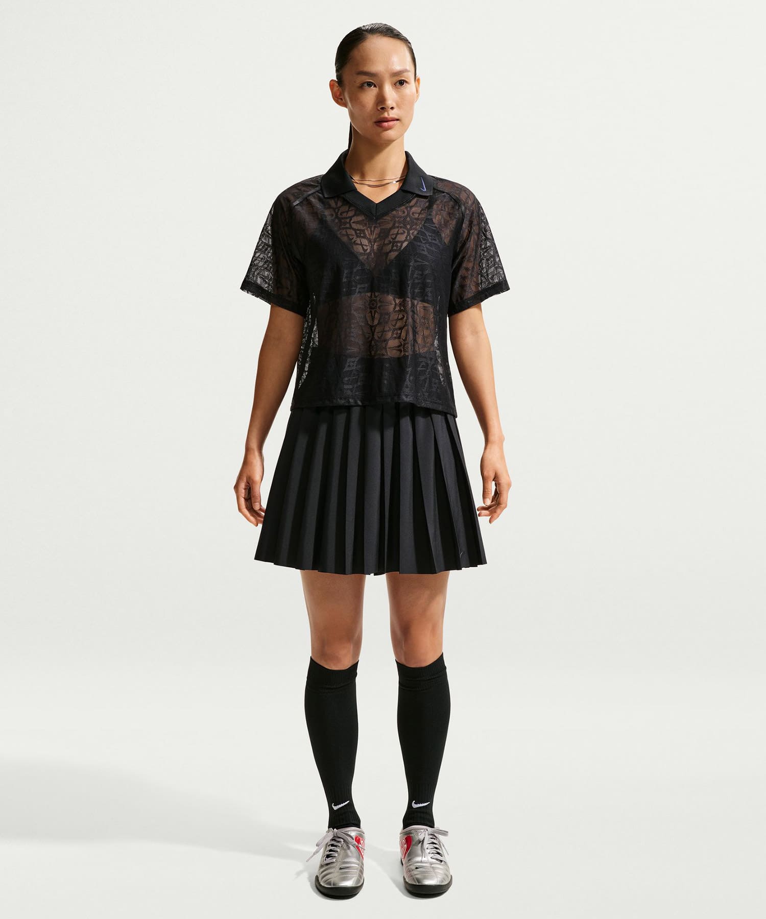 NIKE AS W NK STREET LACE POLO JSY BLACK/BLACK/(WHITE)の画像