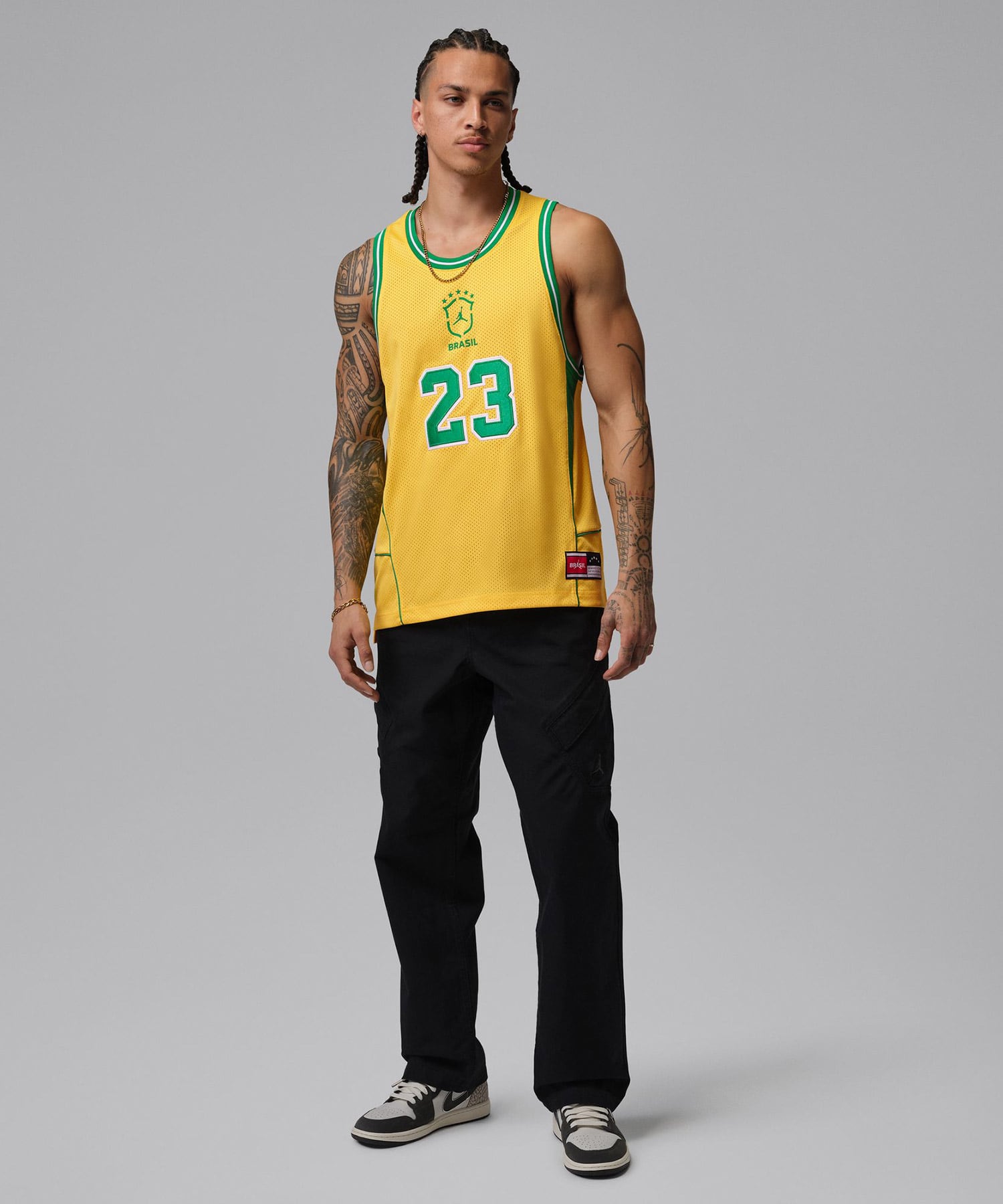 JORDAN BRAND M J ESS MESH JERSEY P6 VARSITY MAIZE/LUCKY GREENの画像