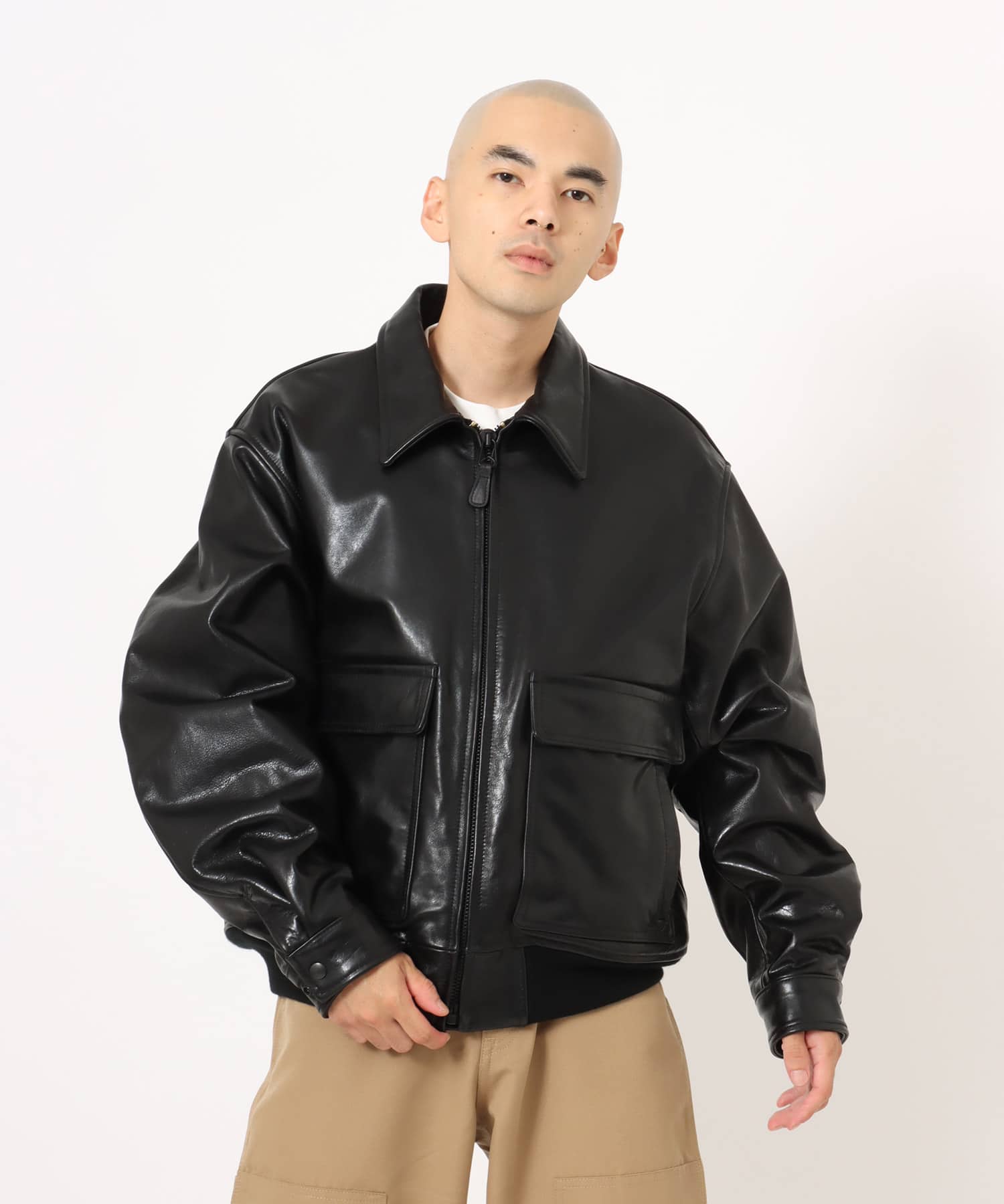 atmos Buffalo Leather Jacket BLACKの画像