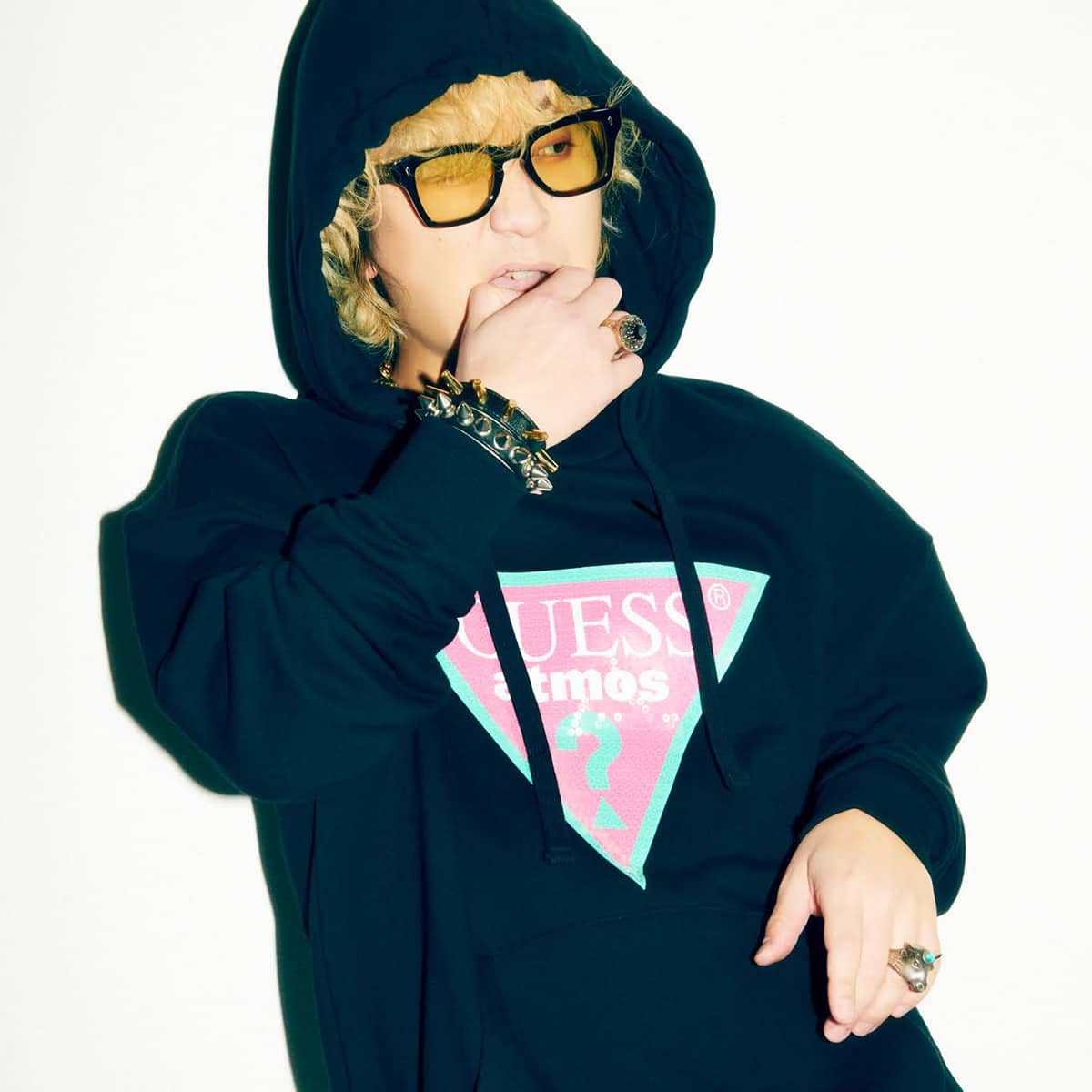GUESS × atmos × BADMOOD OVERSIZED HOODIES BLACK 21SS-S
