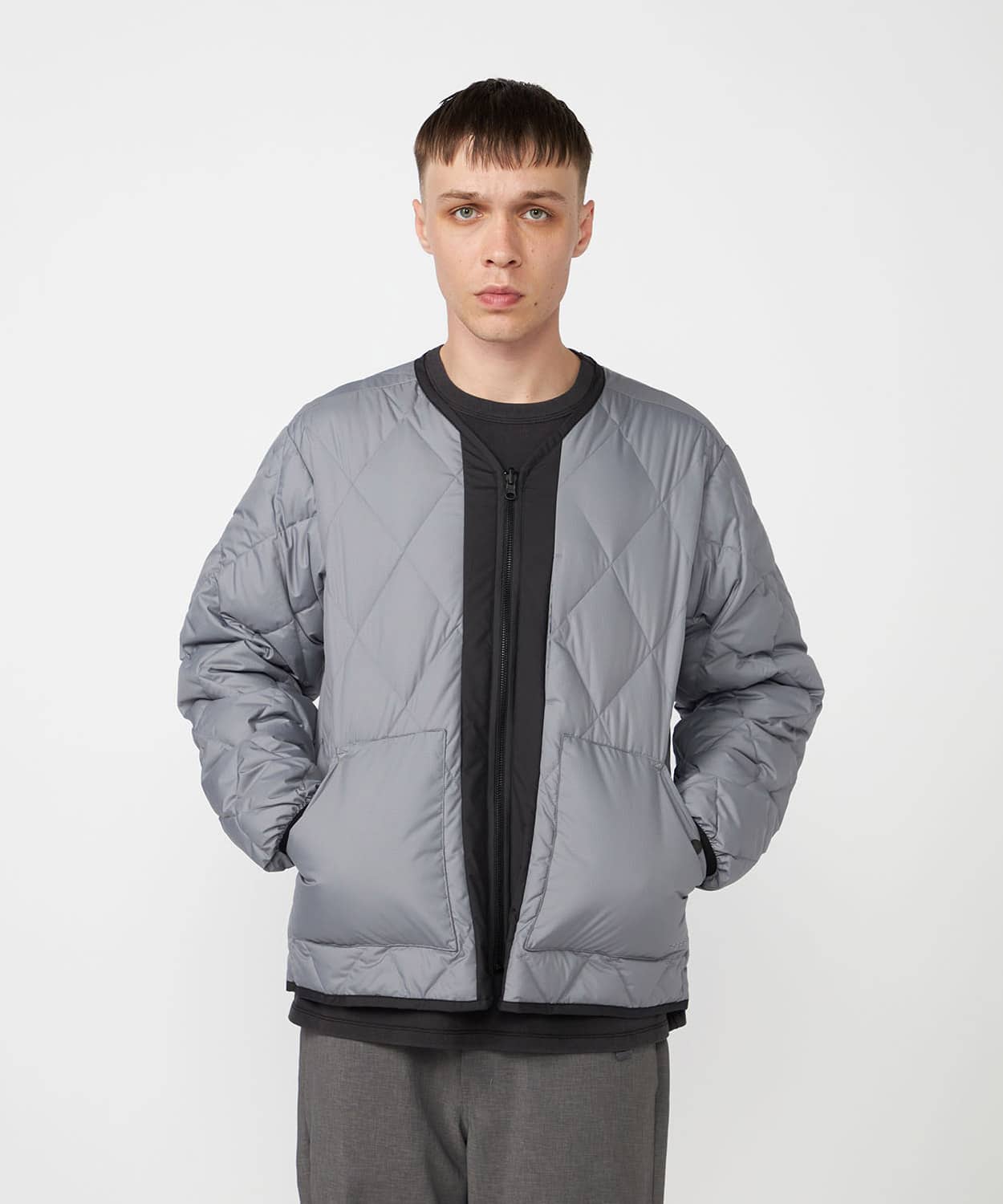 THE NORTH FACE PURPLE LABEL PERTEX QUANTUM PLAS Field Down Cardigan Light Grayの画像