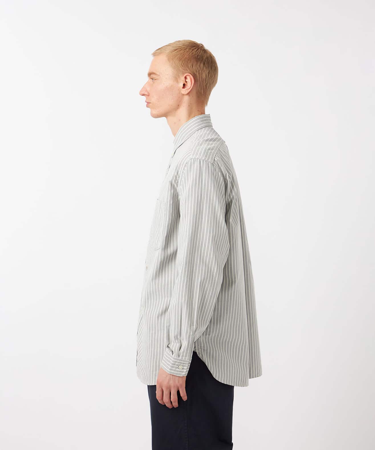 nanamica Button Down Stripe Wind Shirt Brownの画像