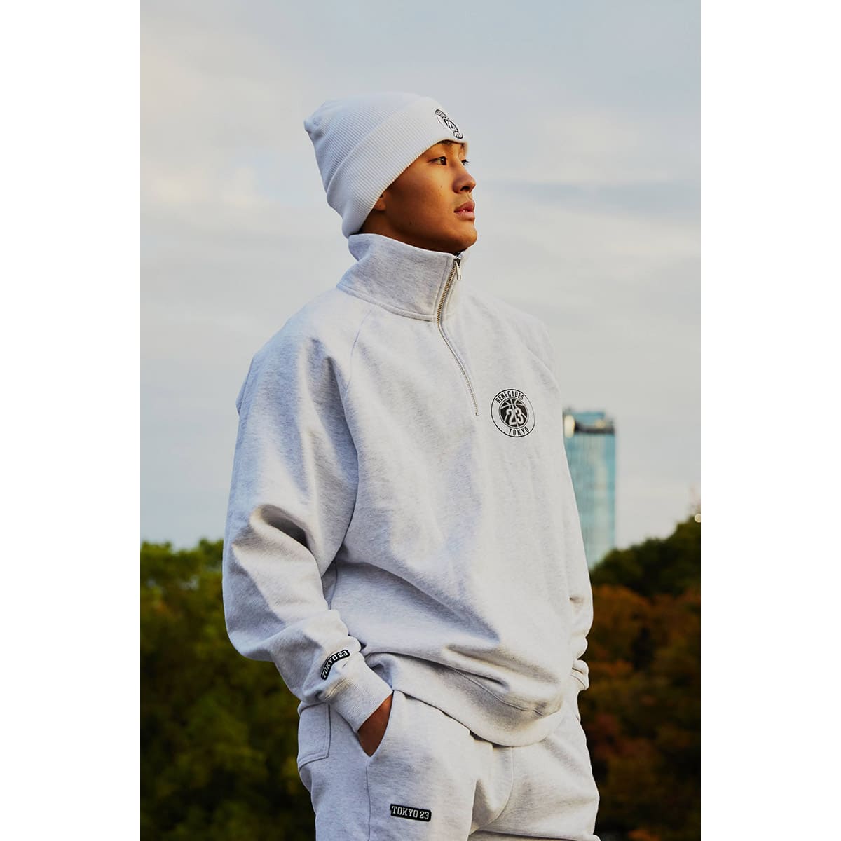 TOKYO 23 RENEGADES QUARTER-ZIP CADET COLLAR SWEAT ASH 22FW-I