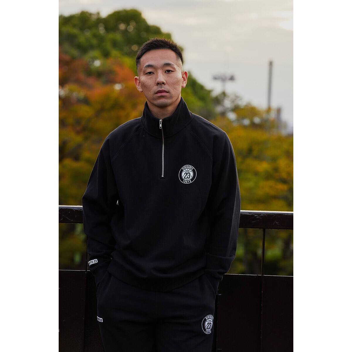 TOKYO 23 RENEGADES QUARTER-ZIP CADET COLLAR SWEAT BLACK 22FW-I