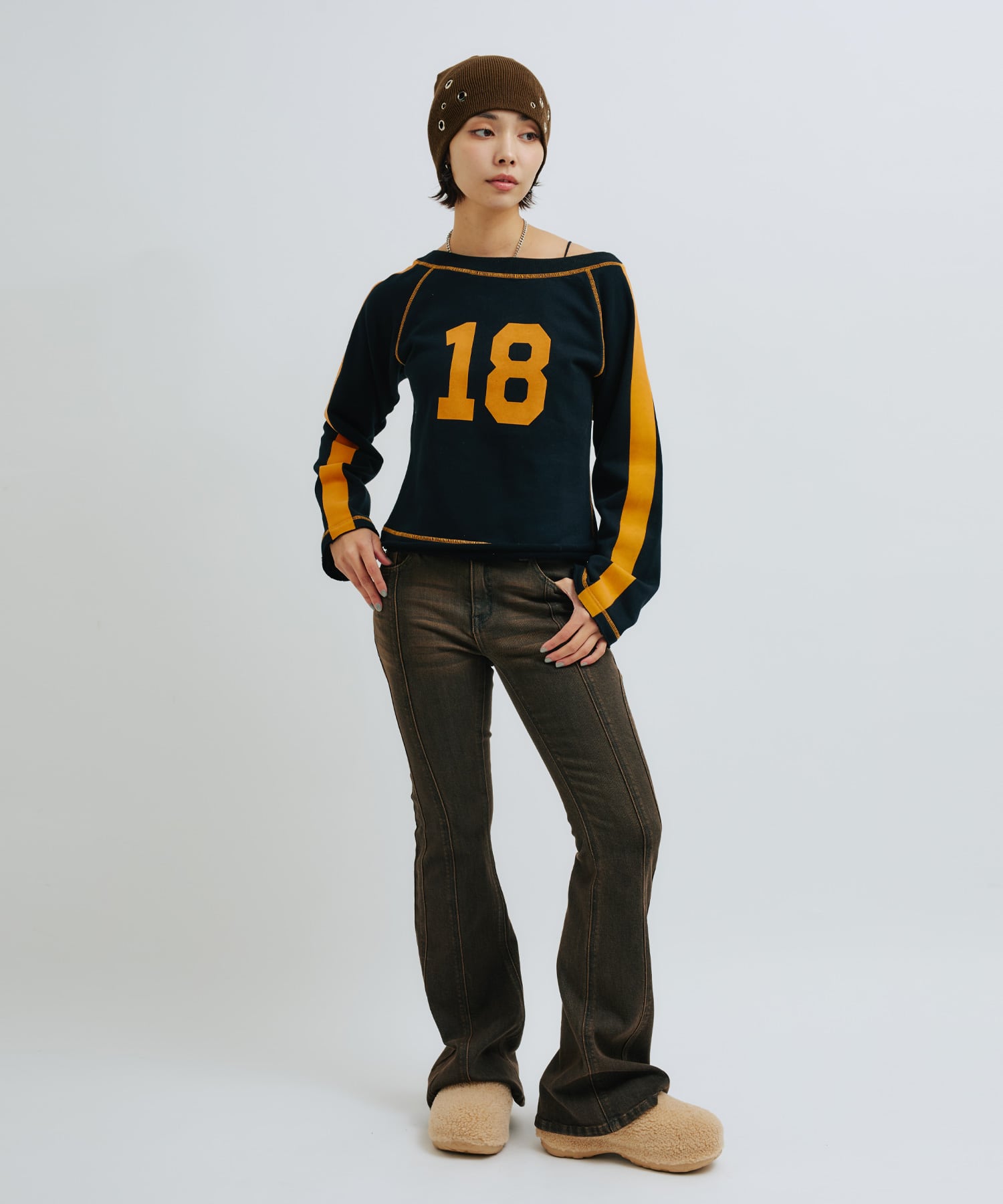 atmos pink Flare Denim Pants BROWNの画像
