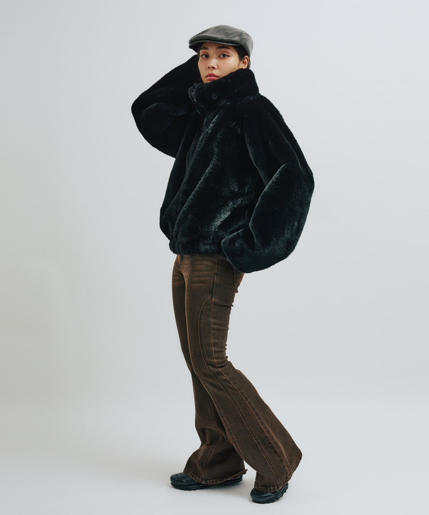 atmos pink Faux Fur Zip Blouson BLACKの画像