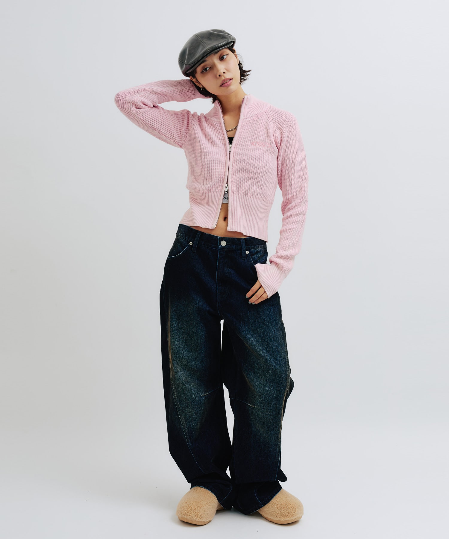 atmos pink Washed Zip Up Knit PINKの画像