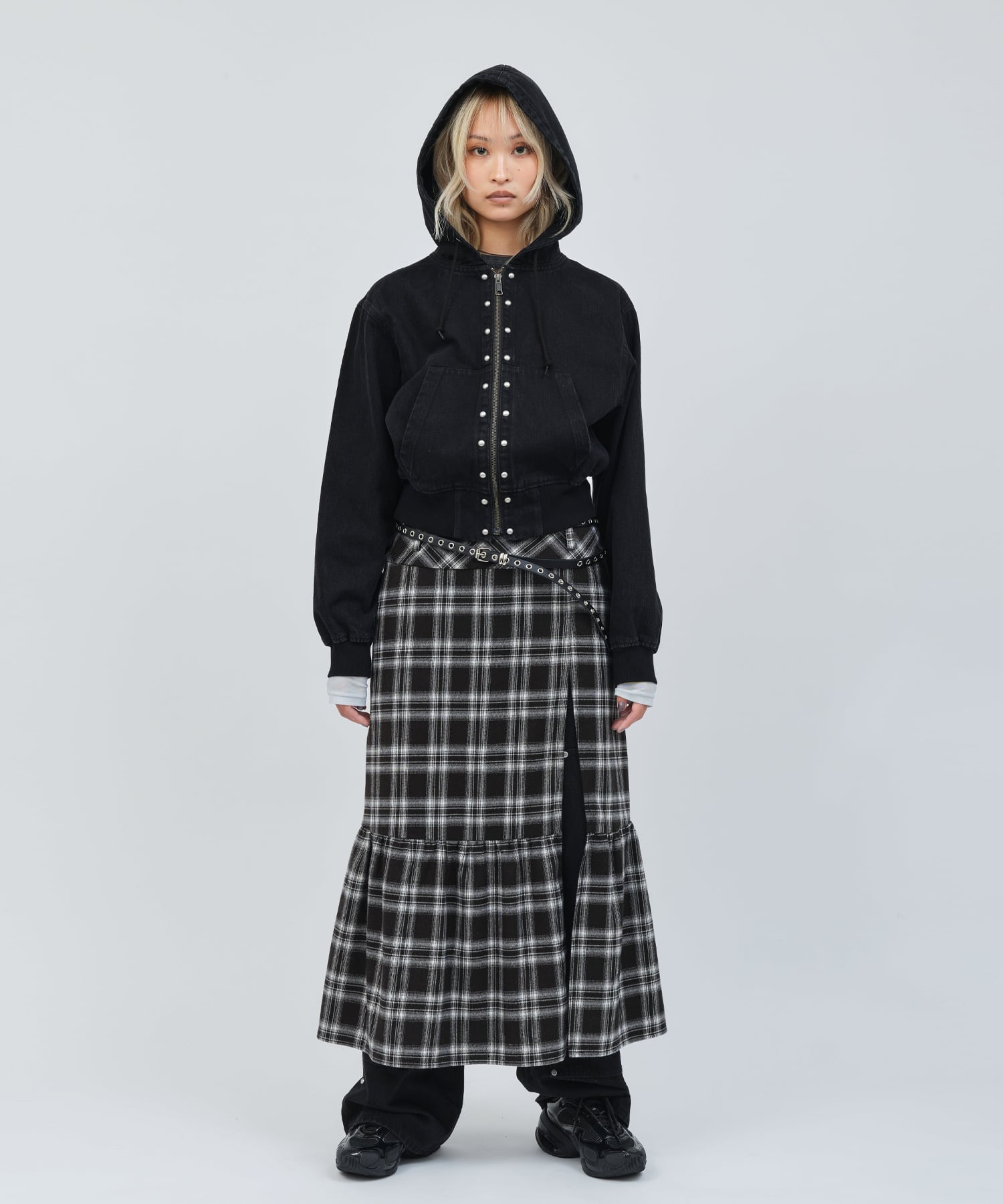 atmos pink Studs Denim Hoodie BLACKの画像