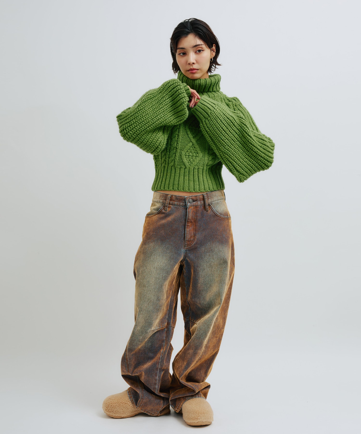 atmos pink Slit Cable Knit Tops GREENの画像