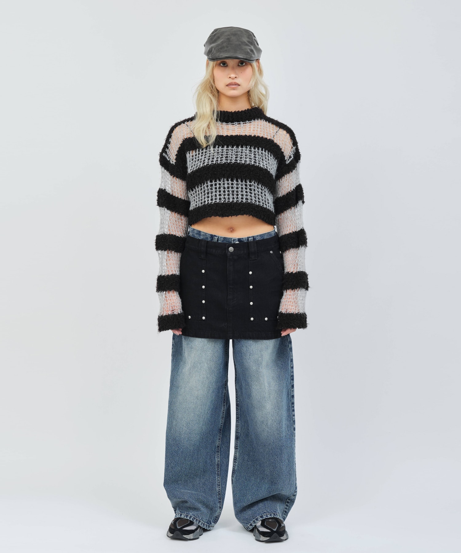 atmos pink Border Knit Top BLACKの画像