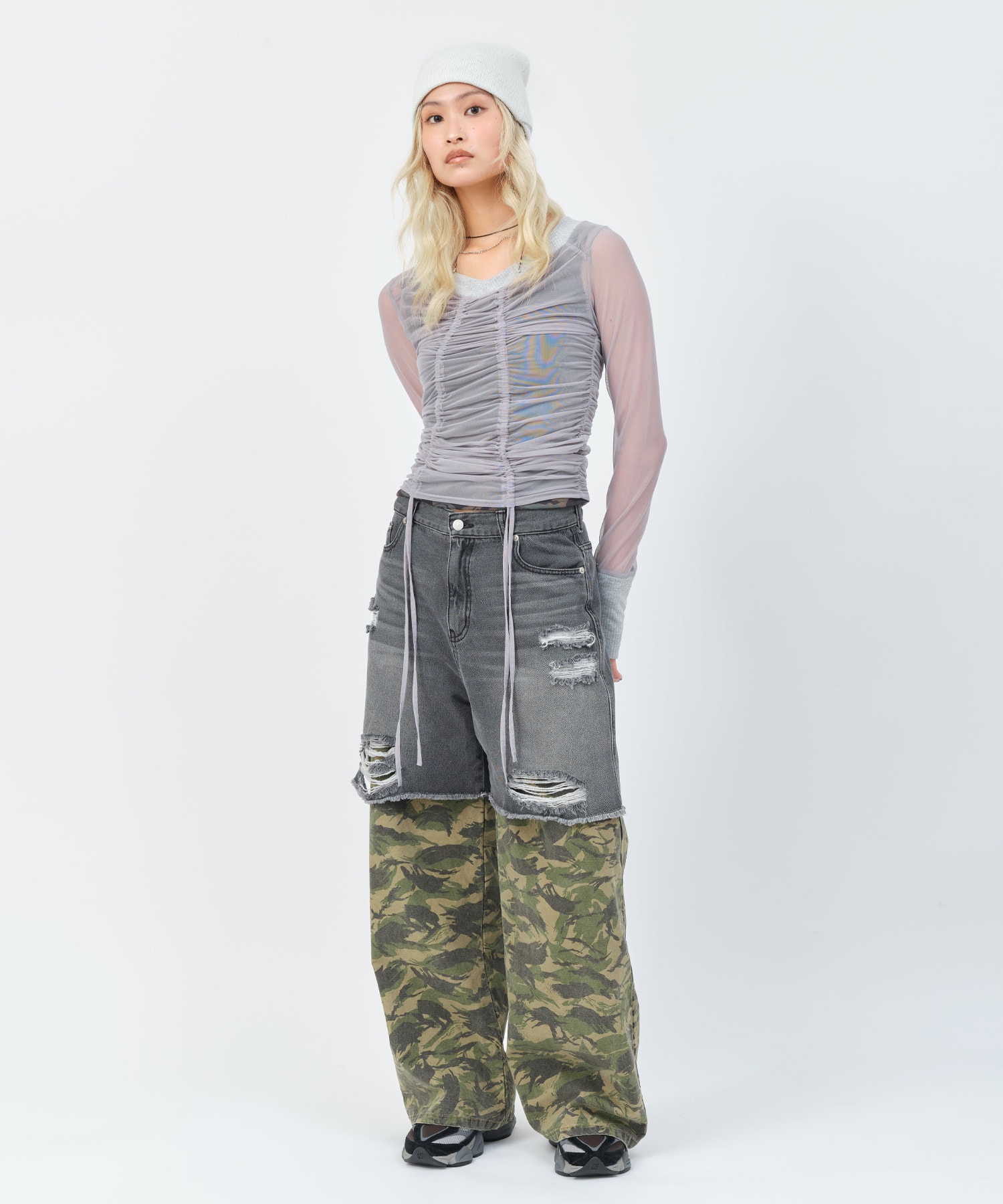 atmos pink Layered Denim Pants BLACKの画像