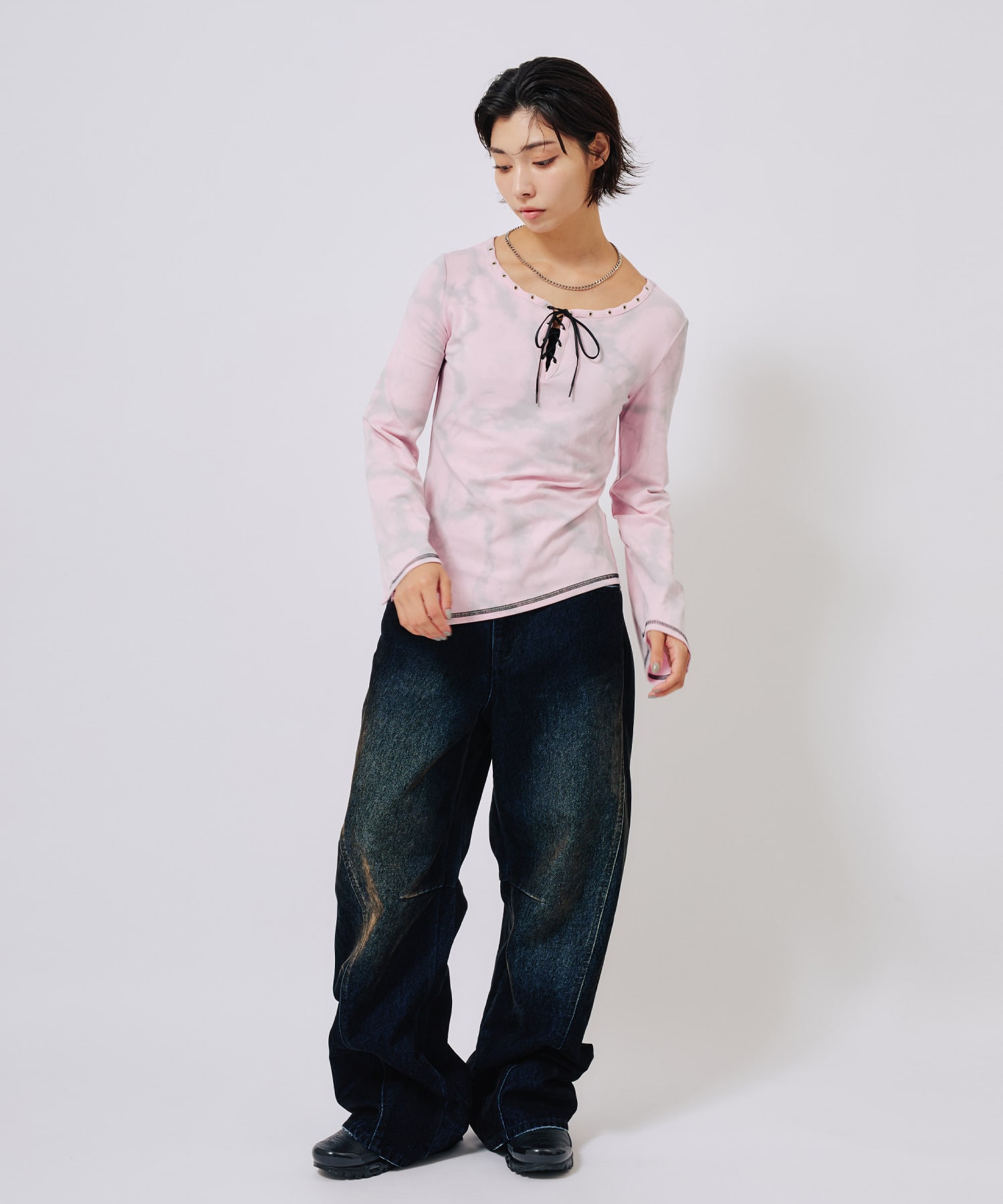 atmos pink Lace-up Top PINKの画像