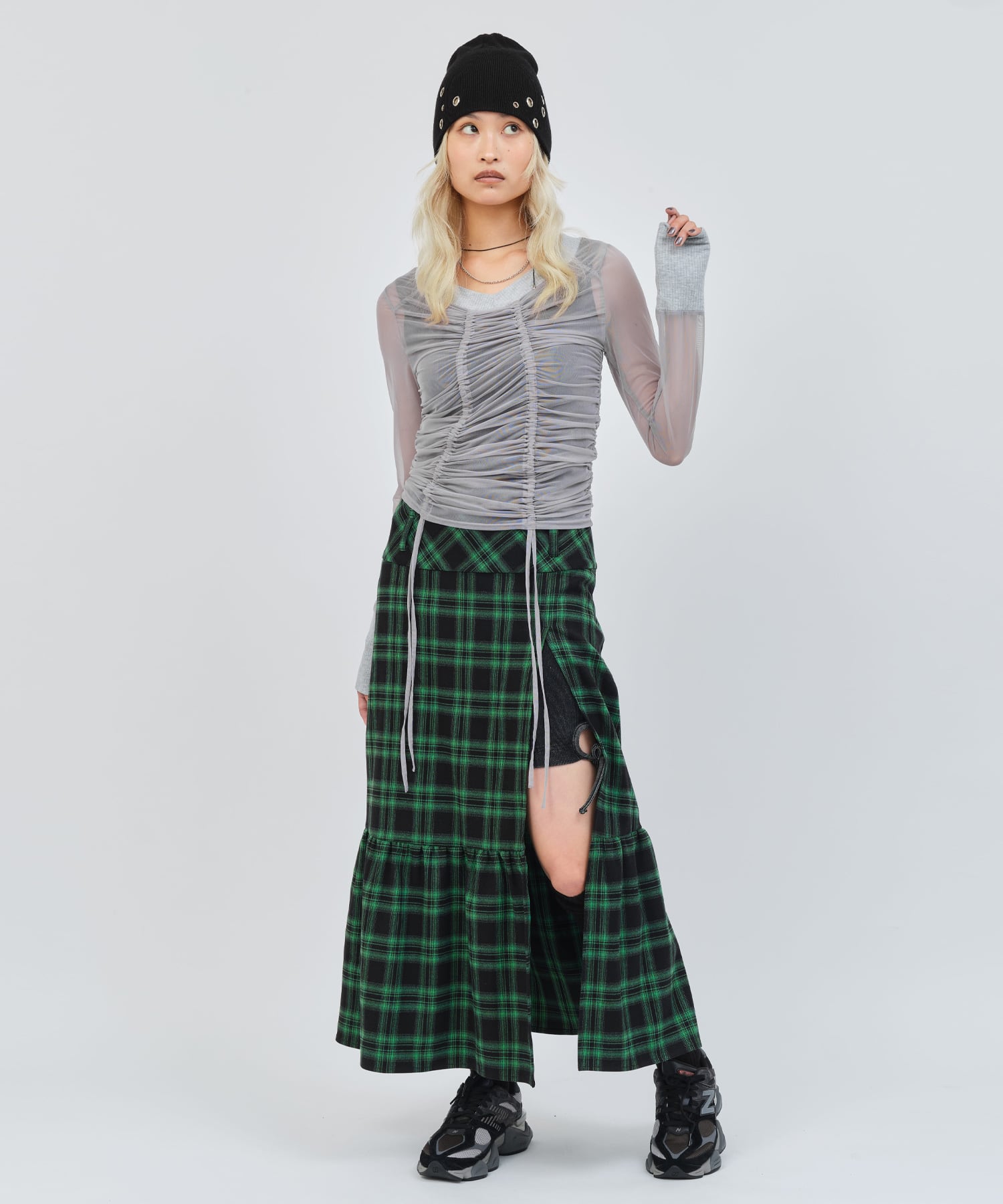 atmos pink Plaid Tiered Skirt GREENの画像