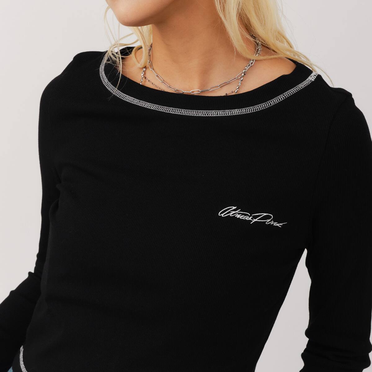 atmos pink Rib Long Sleeve T-shirt BLACKの画像