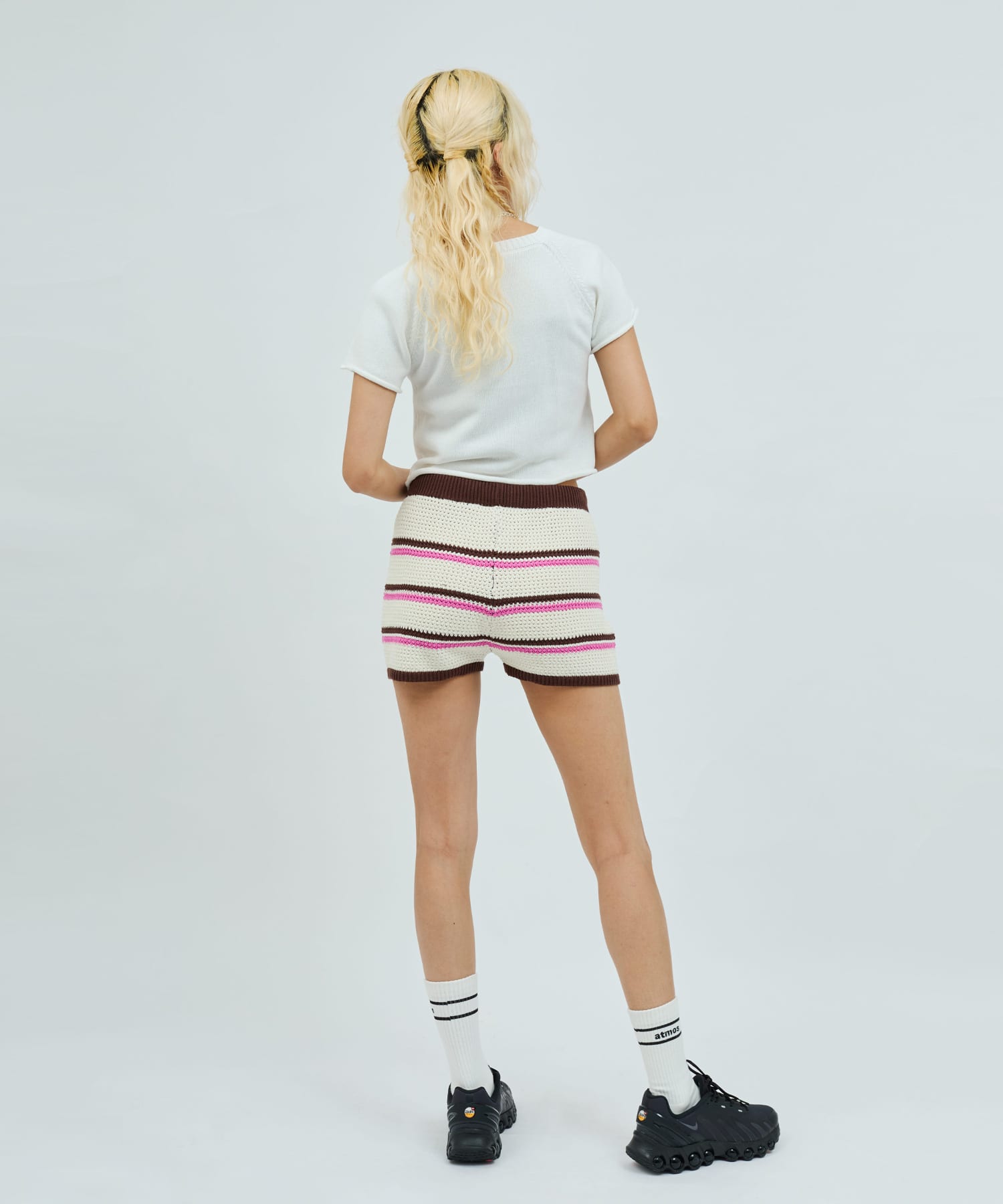 atmos pink Boder Knit Short Pants WHITEの画像