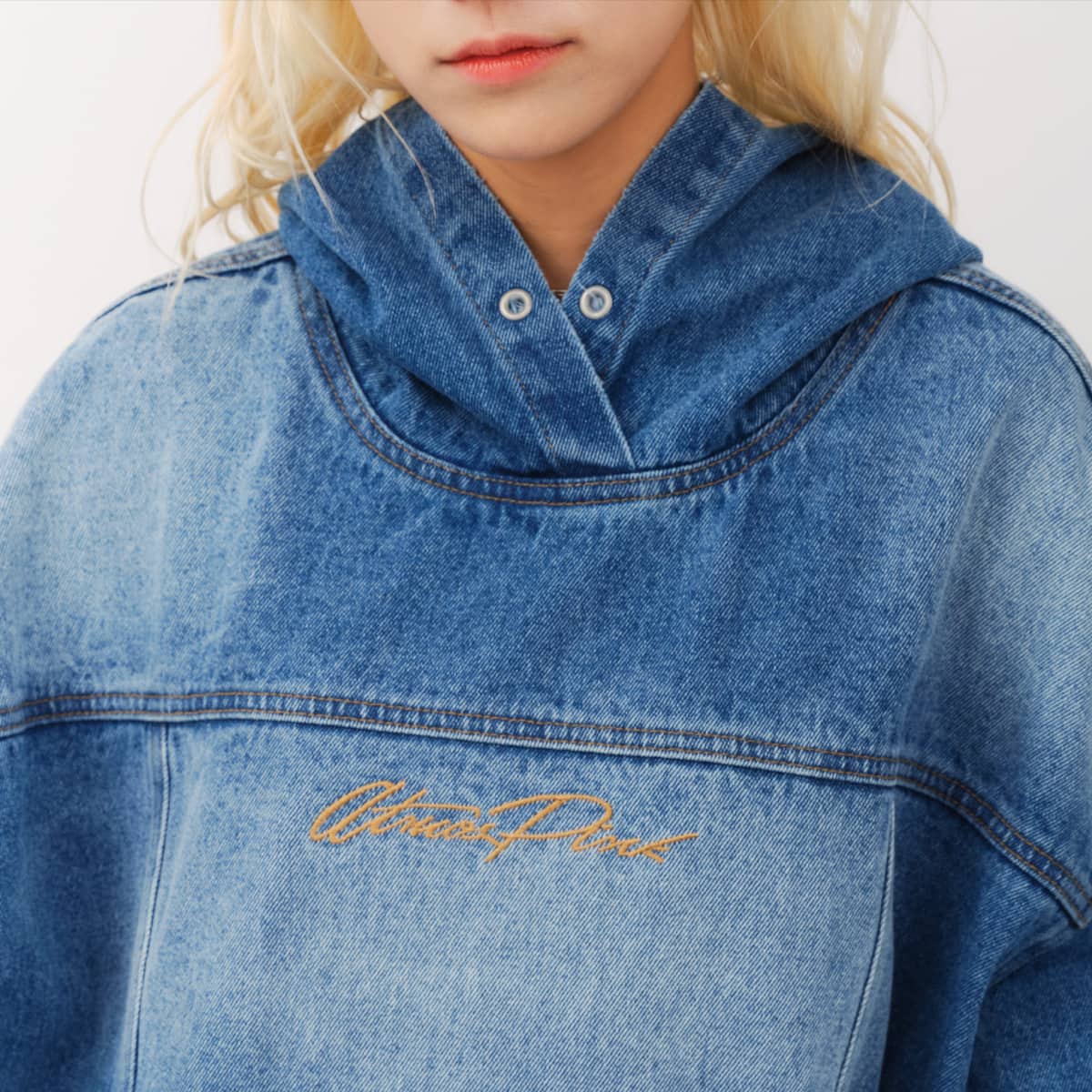 atmos pink Denim Hoodie BLUEの画像