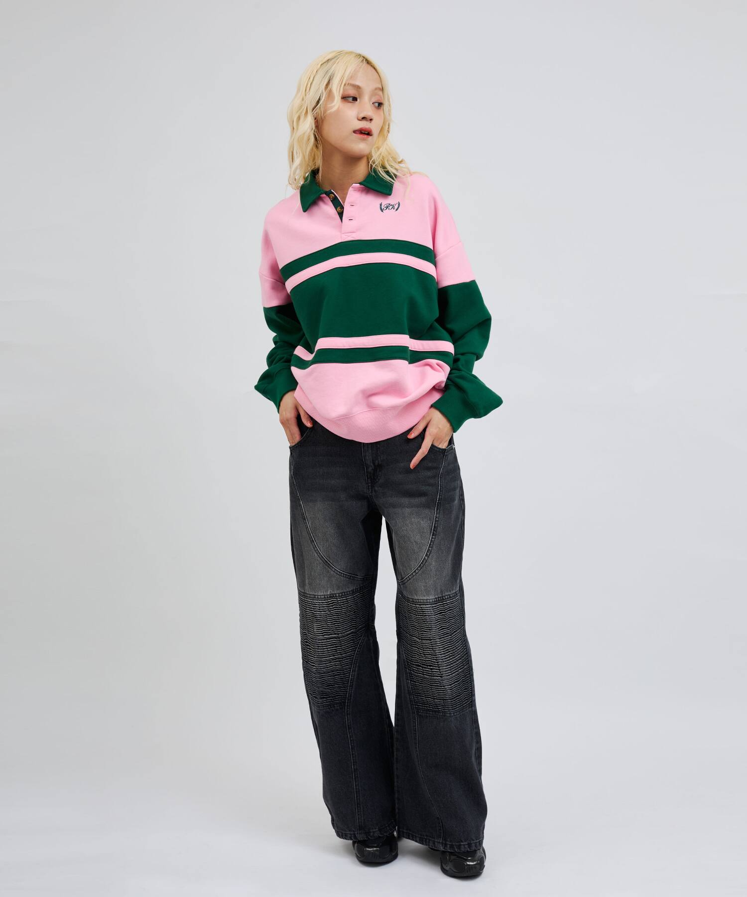 atmos pink Line Polo Sweatshirt PINKの画像