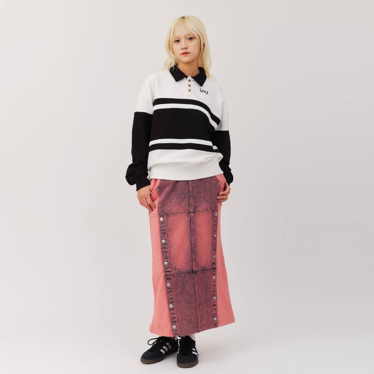 atmos pink Line Polo Sweatshirt WHITEの画像