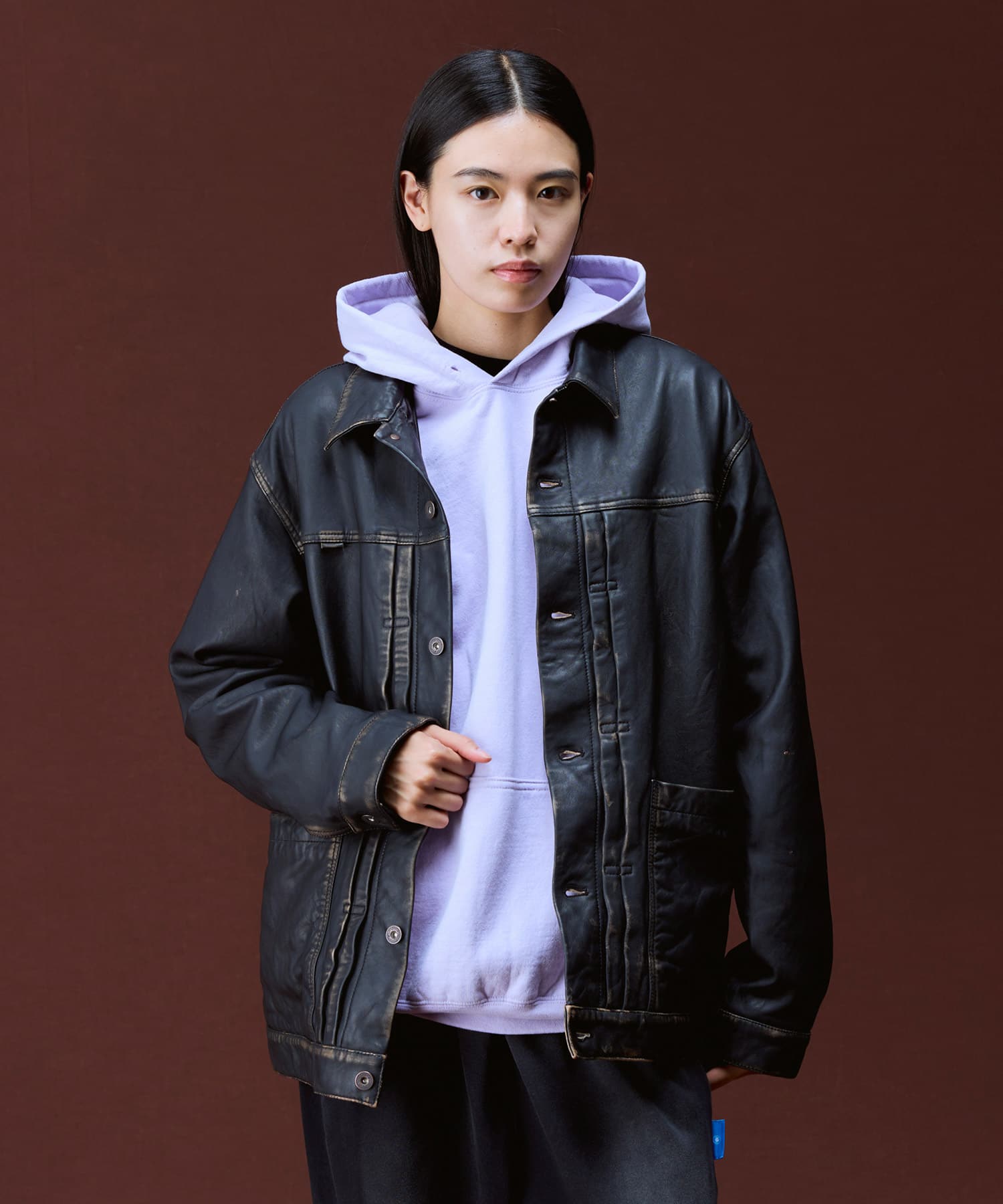 LIBERAIDERS WASHED LEATHER JACKET BLACKの画像