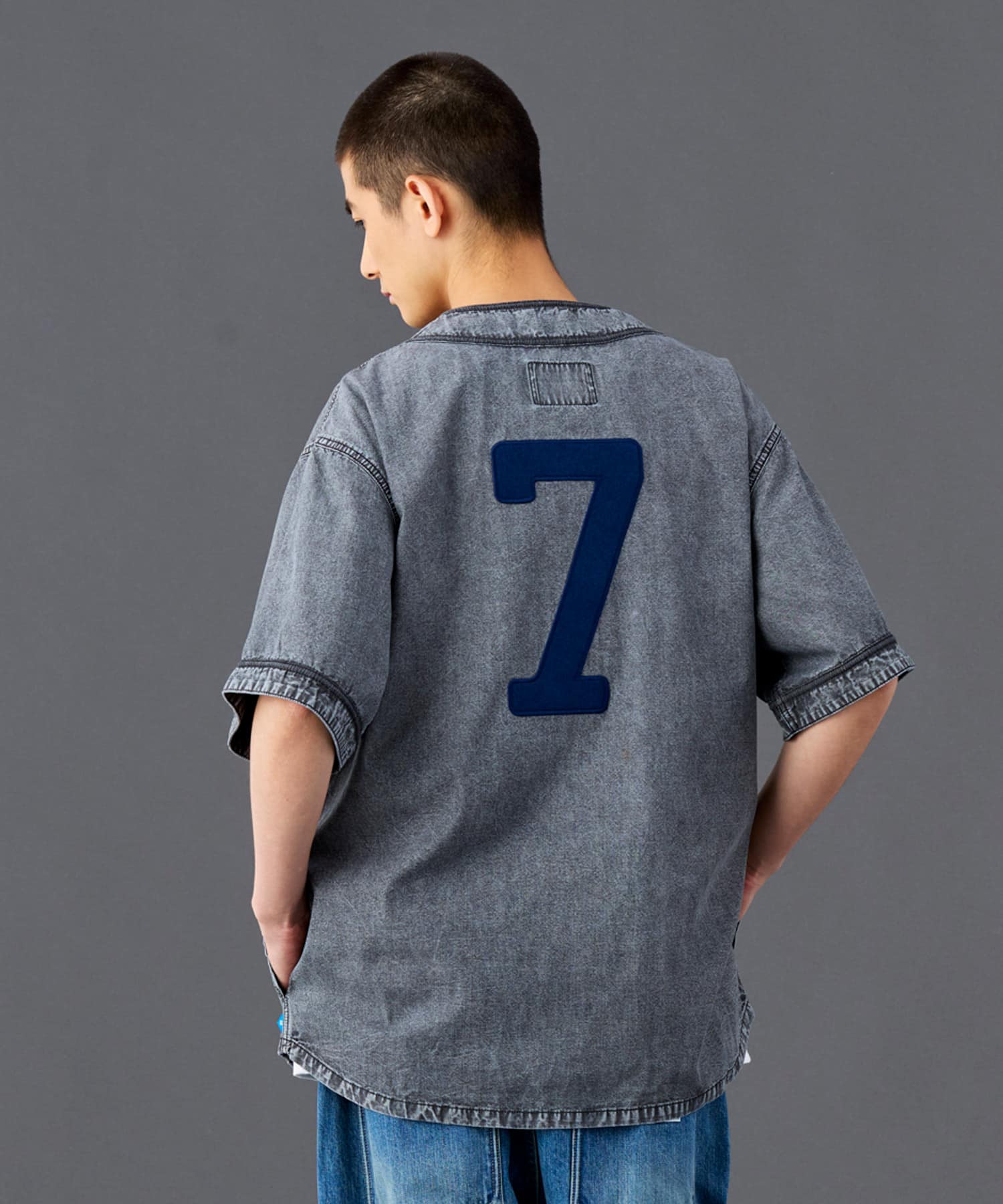 LIBERAIDERS CHAMBRAY BASEBALL SHIRT BLACKの画像