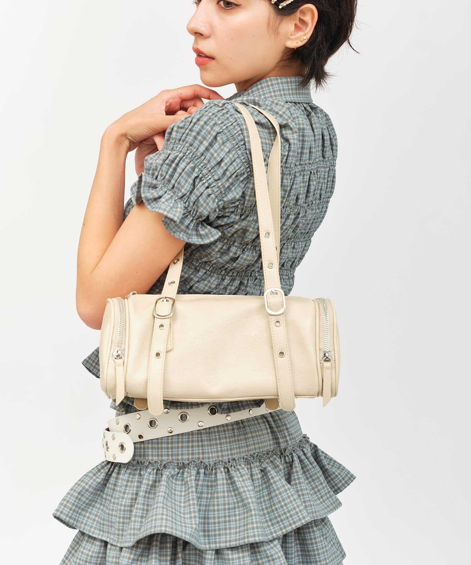 atmos pink Studded Belt Mini Boston Bag LIGHT BEIGEの画像