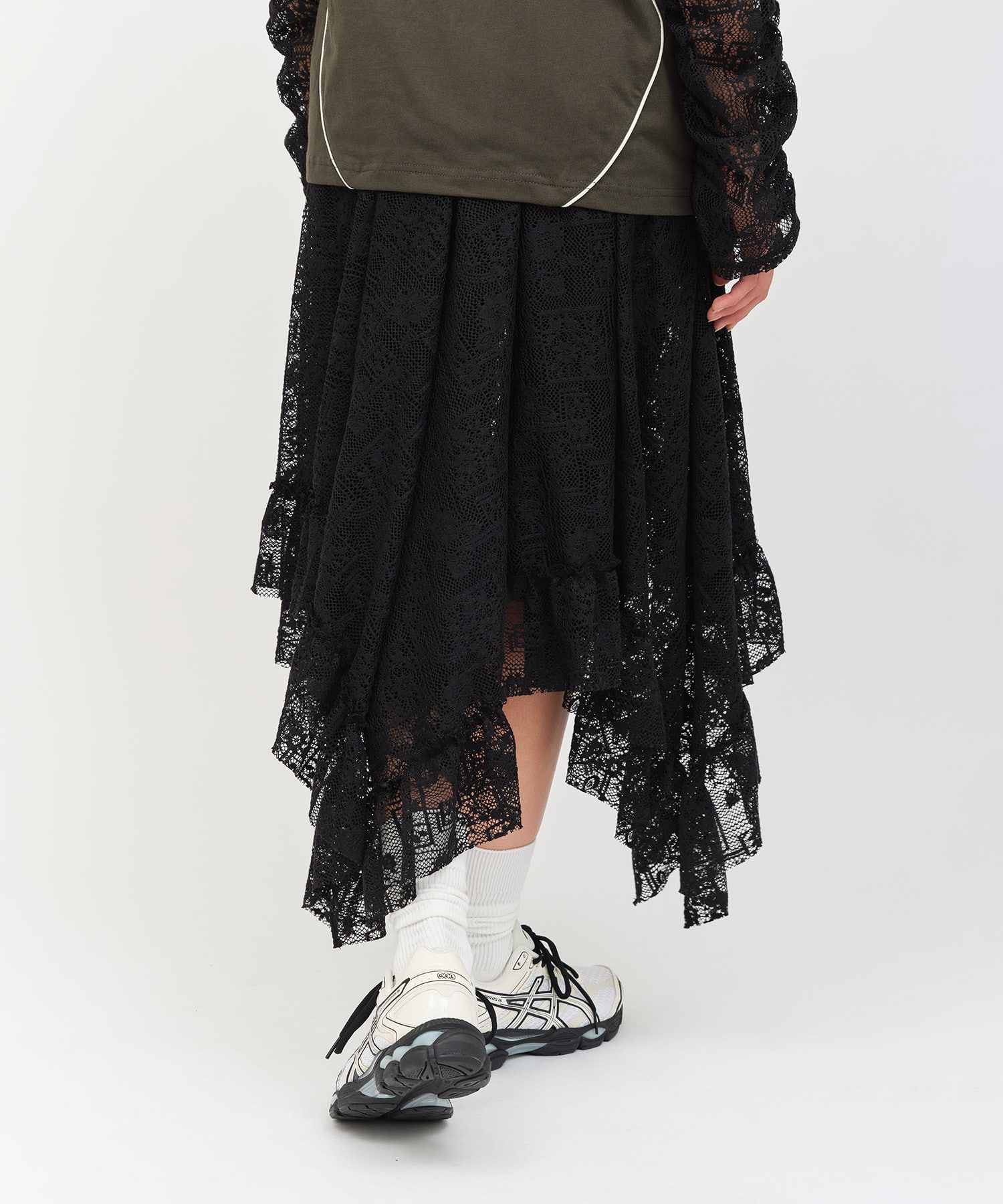 atmos pink Lace Asymmetry Skirt BLACKの画像