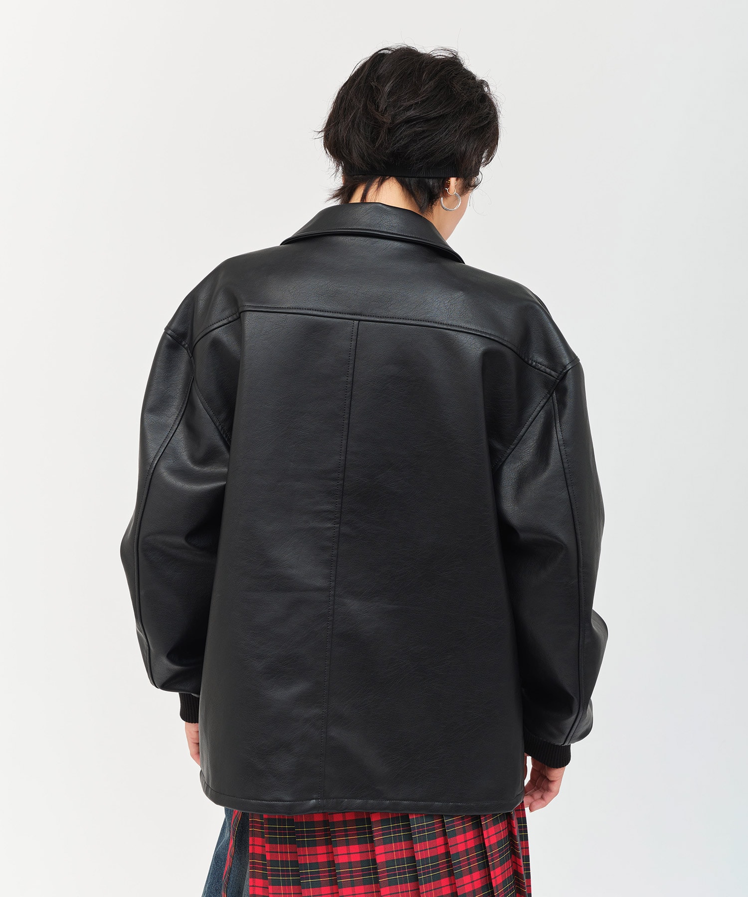atmos pink Synthetic Leather Car Coat BLACKの画像