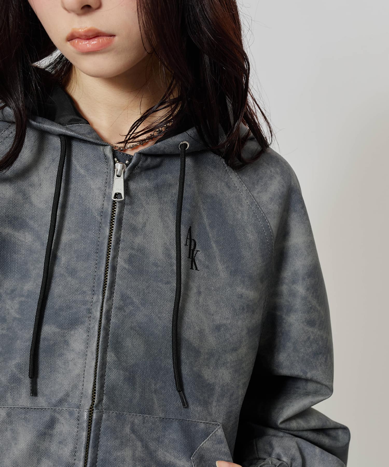 atmos pink Faux Leather Hoodie Jacket CHARCOALの画像